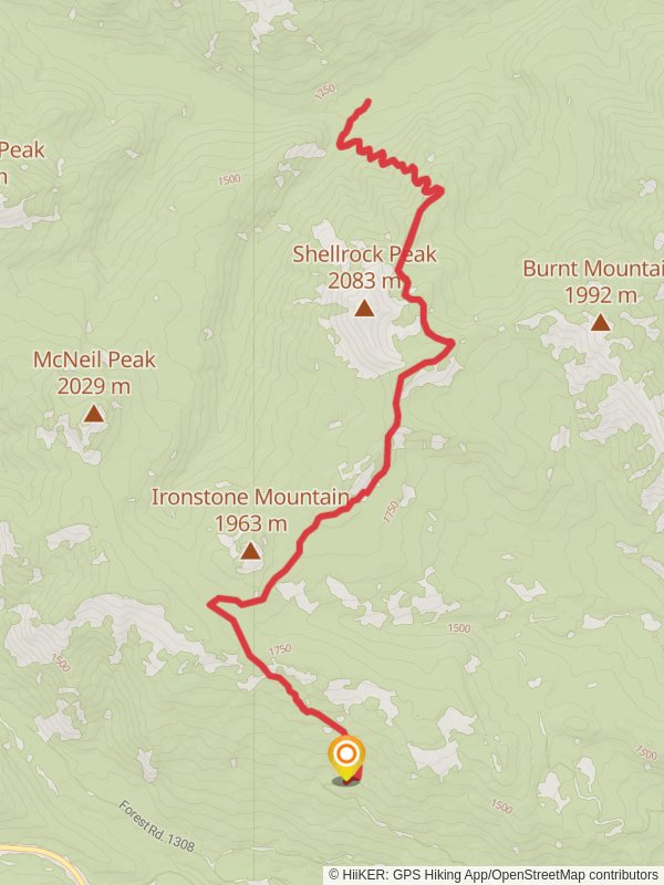 Shellrock Peak via Russel Ridge Trail mobile static map