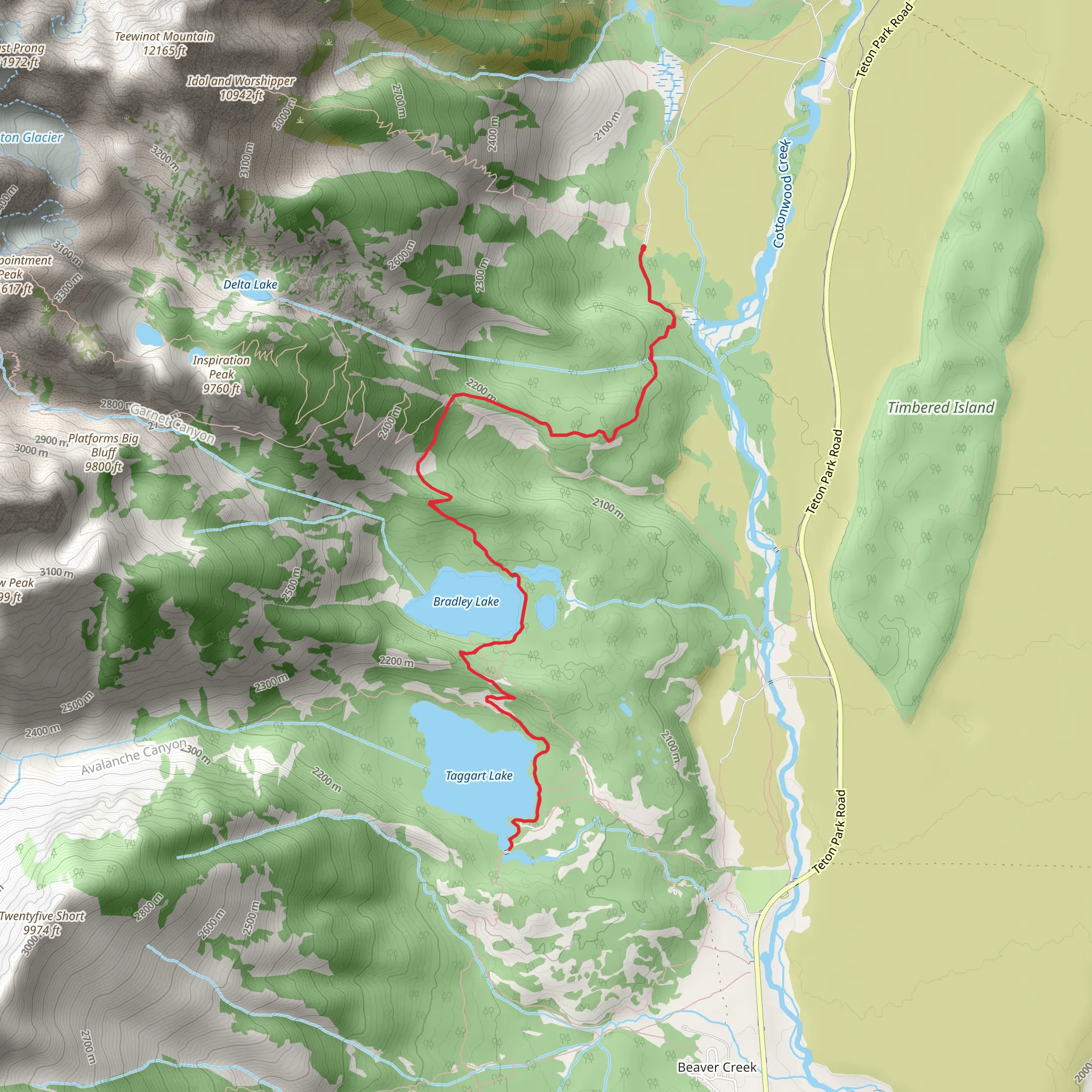 Taggart Lake and Bradley Lake via Valley Trail mobile static map