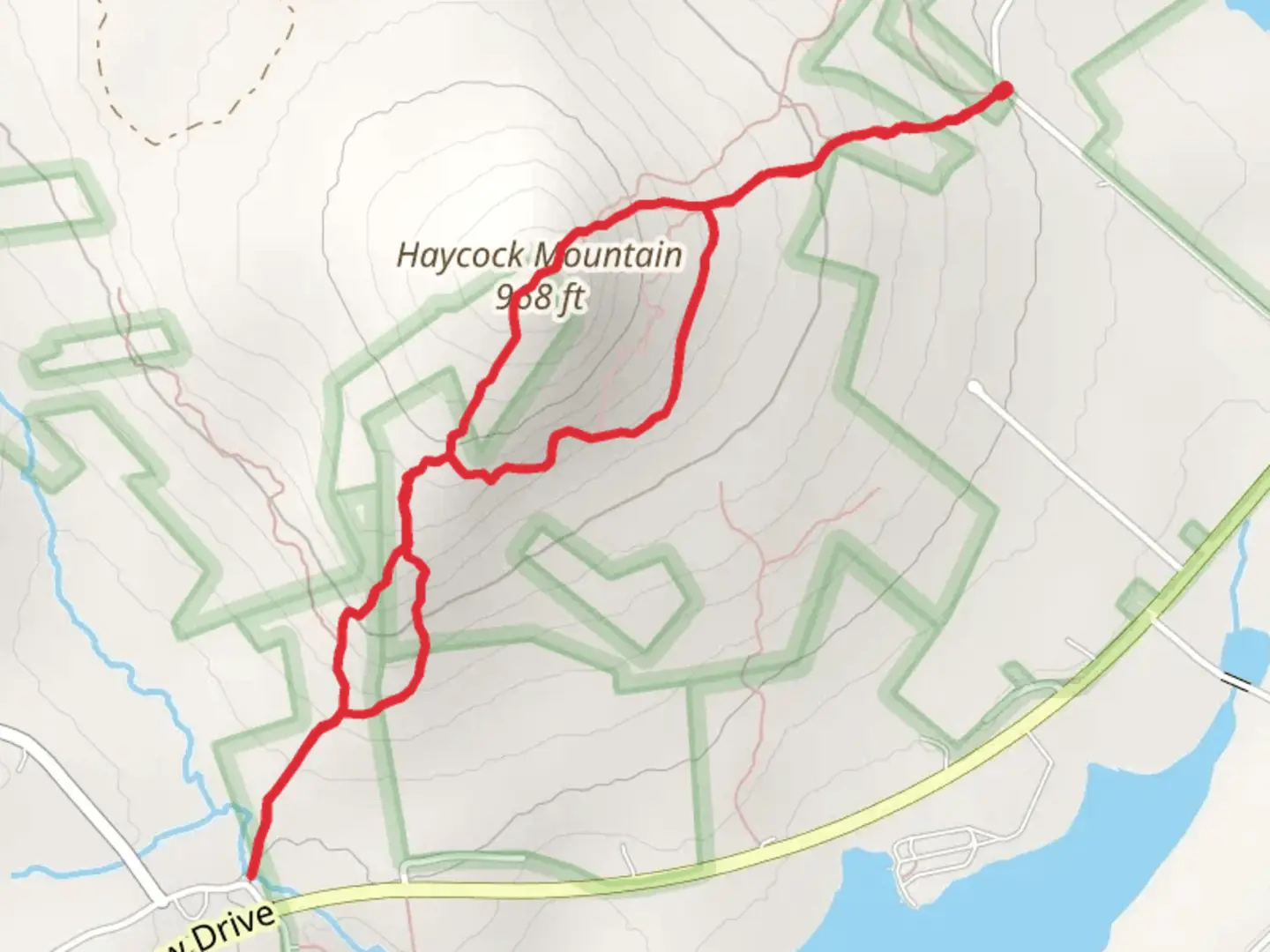 An image depicting the trail Haycock Mountain Loop and its surrounding area.