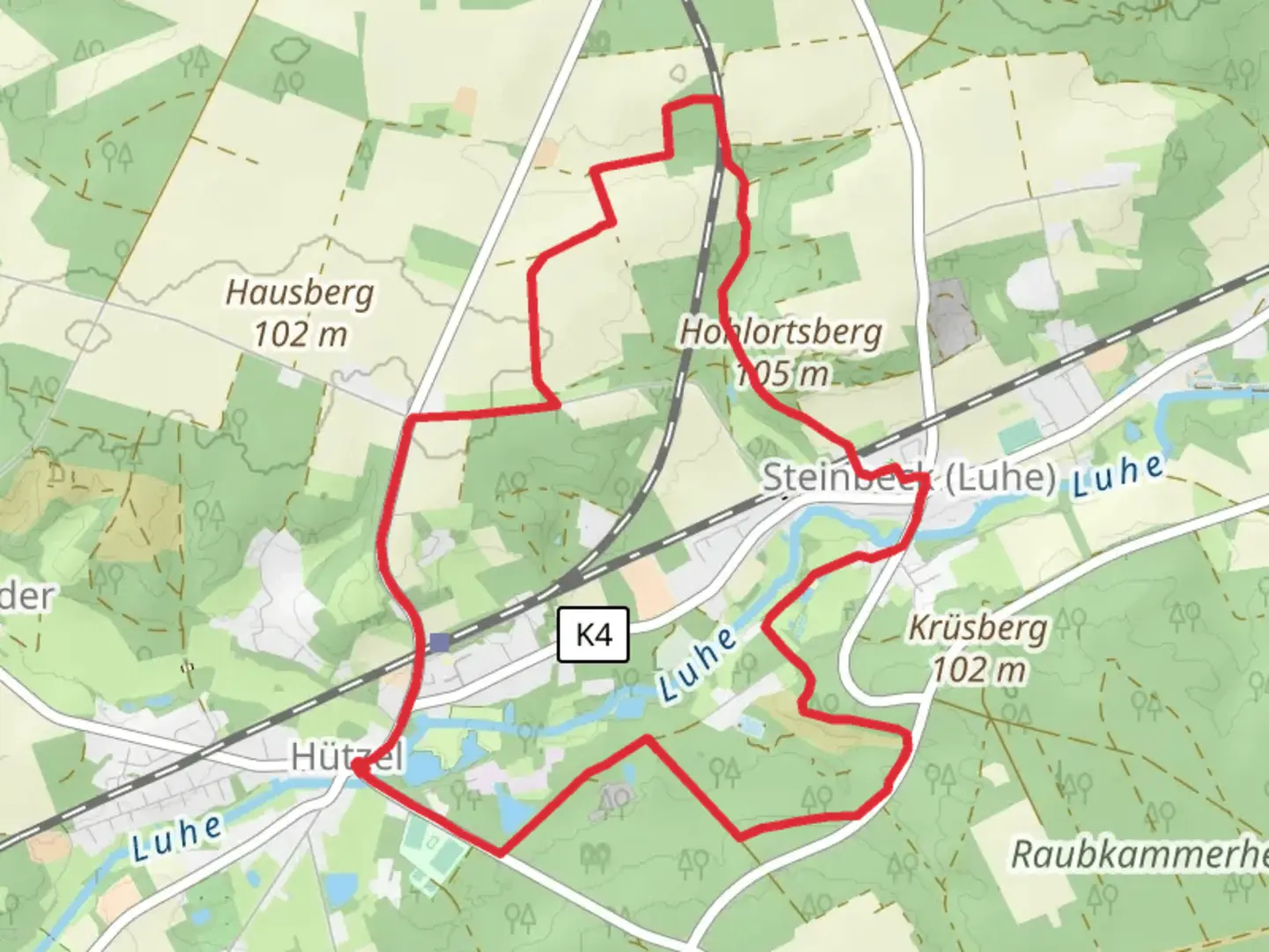 An image depicting the trail Opalsee via Bispingen Circle and its surrounding area.