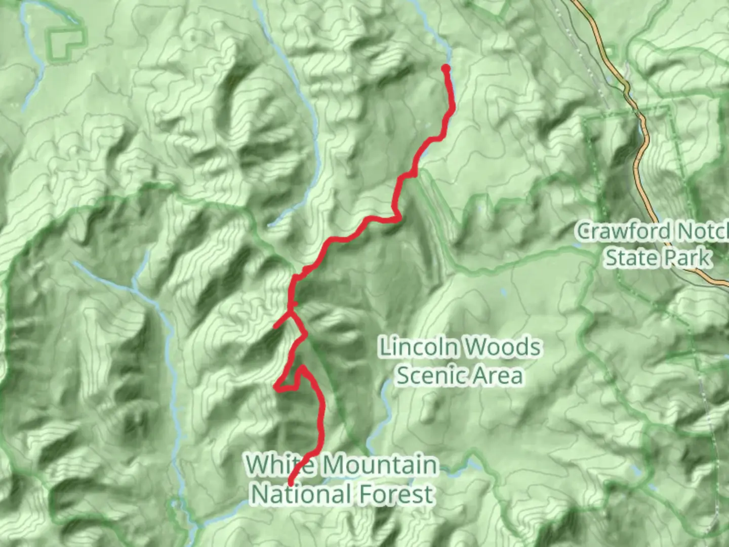 An image depicting the trail Mount Guyot and Black Brook and its surrounding area.