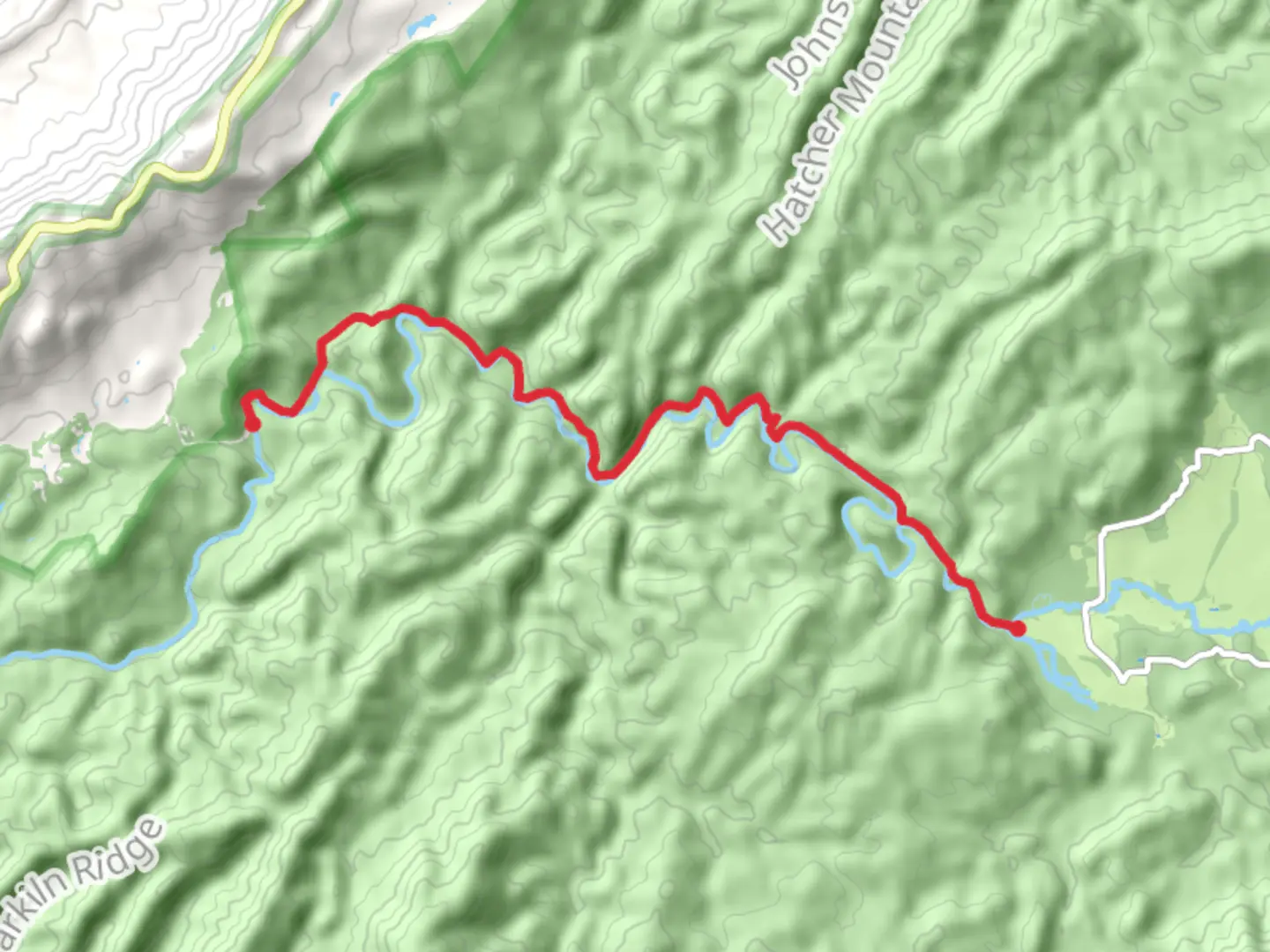 An image depicting the trail Abrams Falls and Cooper Road Trail and its surrounding area.