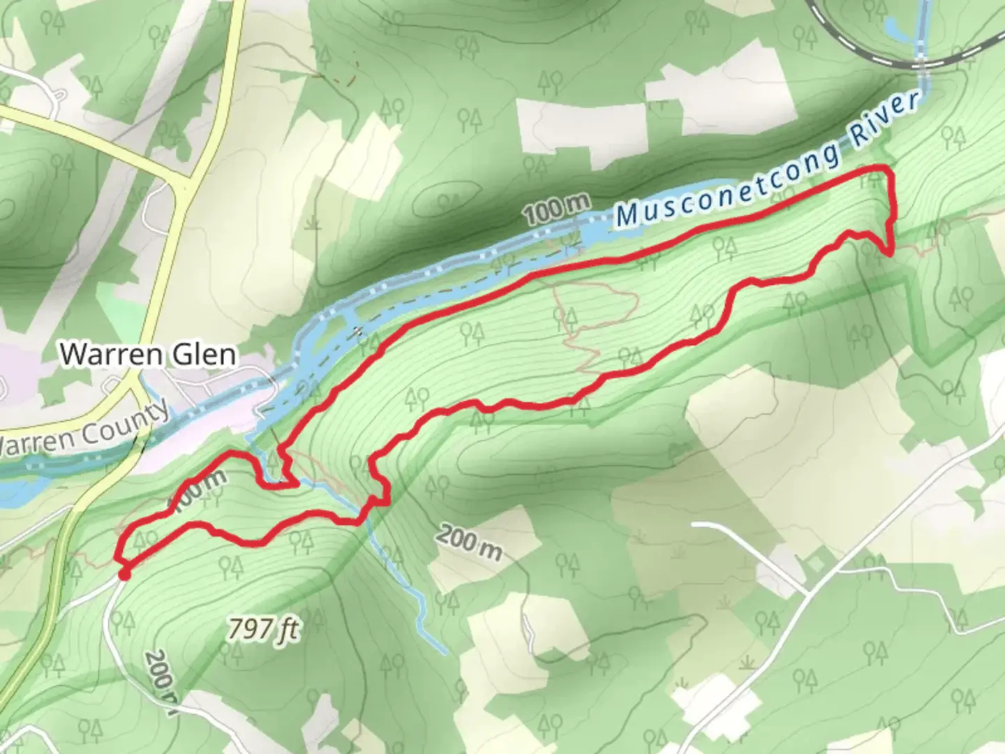 An image depicting the trail Railroad trail - Red blaze and Highlands Loop Trail and its surrounding area.