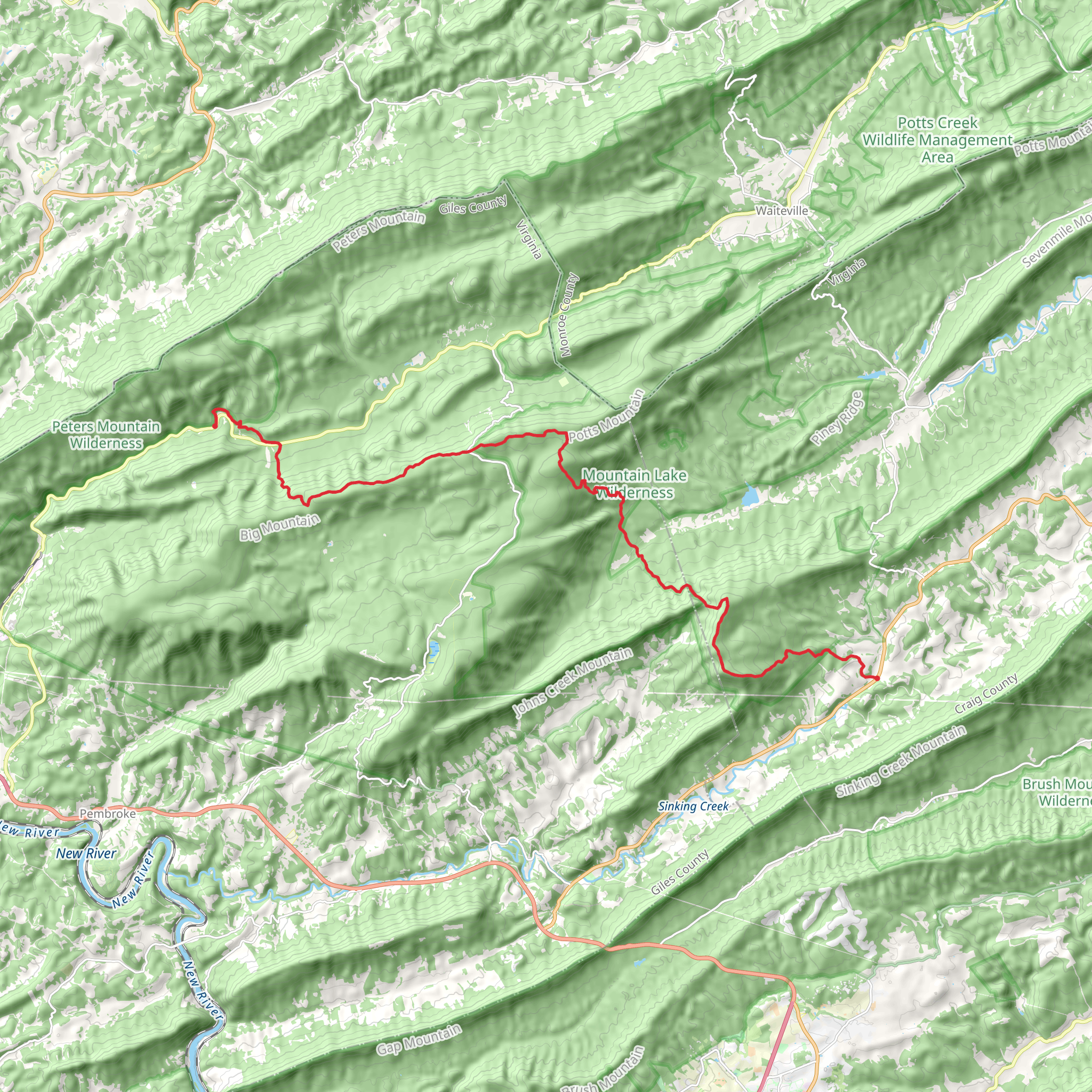 Appalachian Trail from Prices Turnpike and Cumberland Gap Road mobile static map