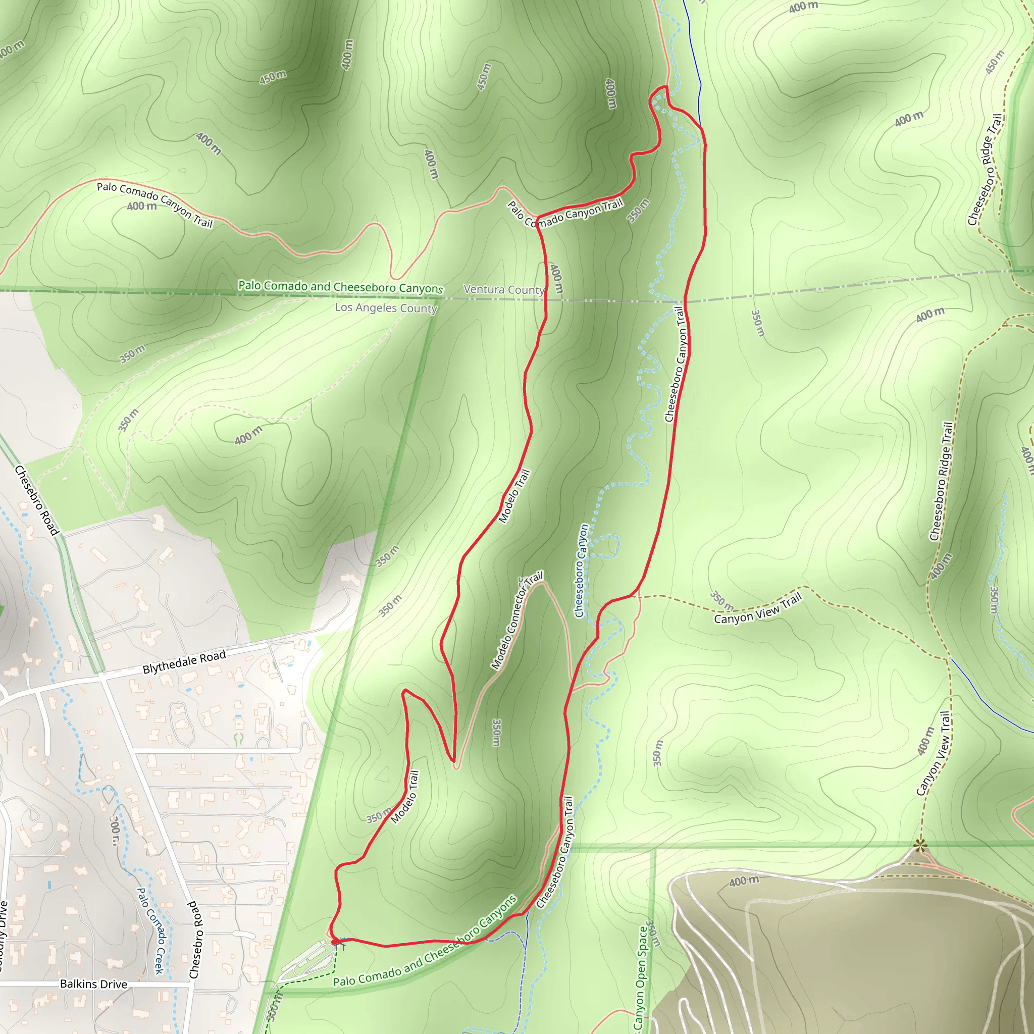 Cheeseboro Canyon and Modelo Loop Trail mobile static map