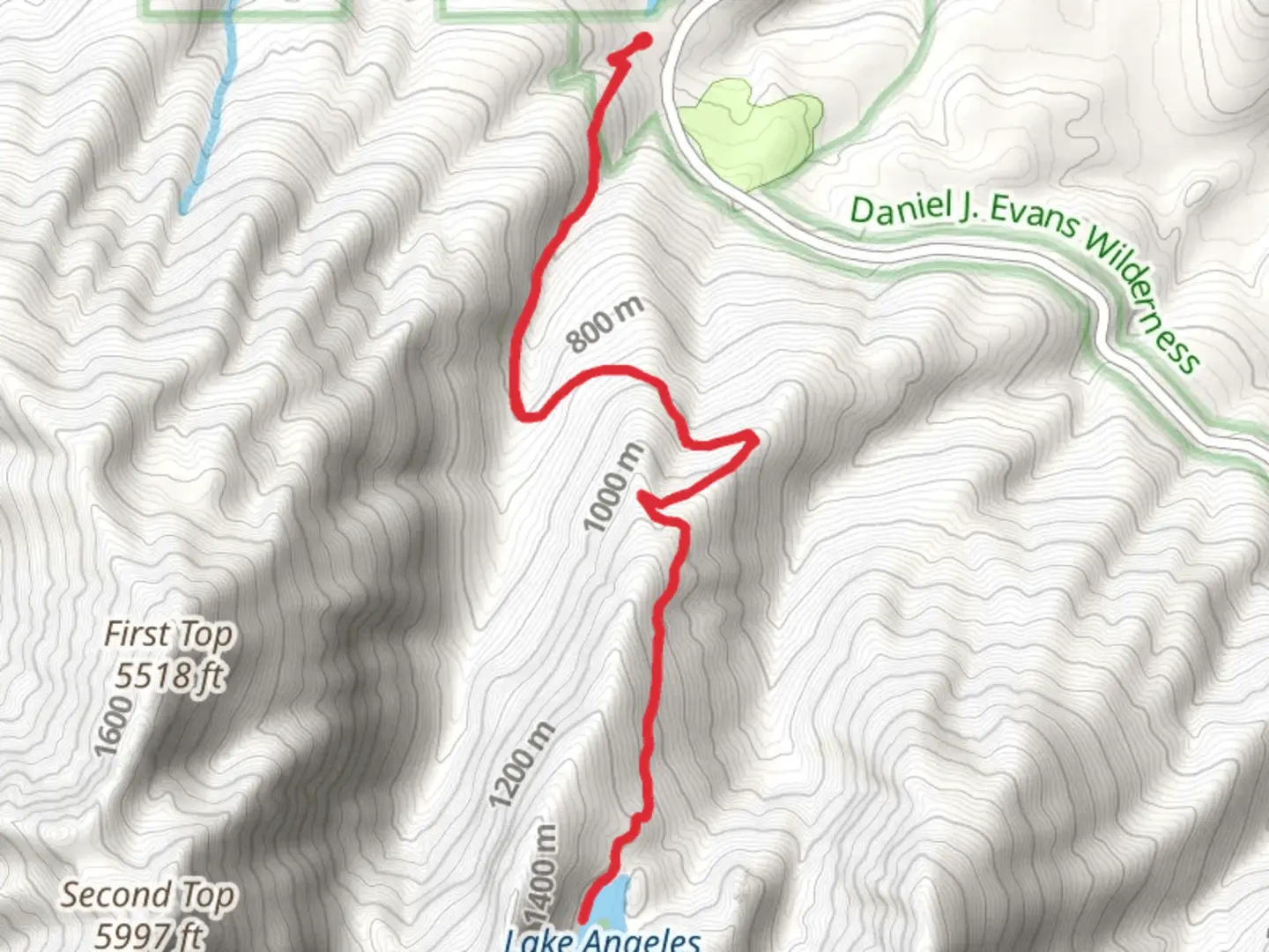 An image depicting the trail Lake Angeles Trail and its surrounding area.