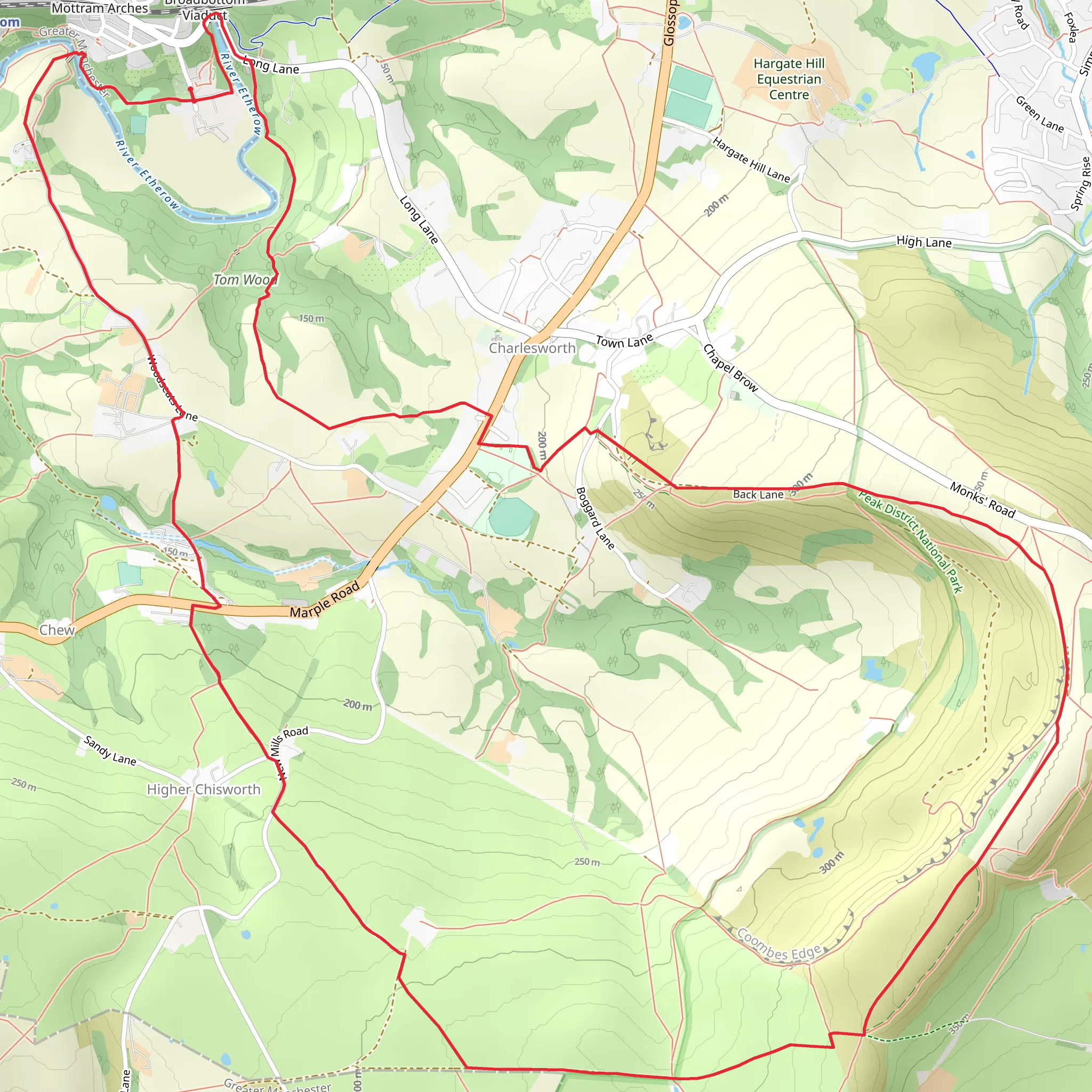 Coombs Ridge - Cown Edge from Broadbottom mobile static map