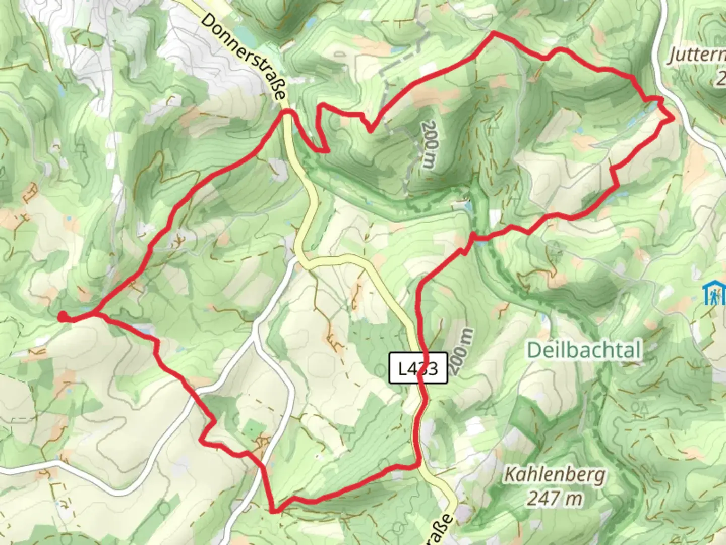 An image depicting the trail Hardenberger Weg and Neanderland Steig Loop - Eckern and its surrounding area.