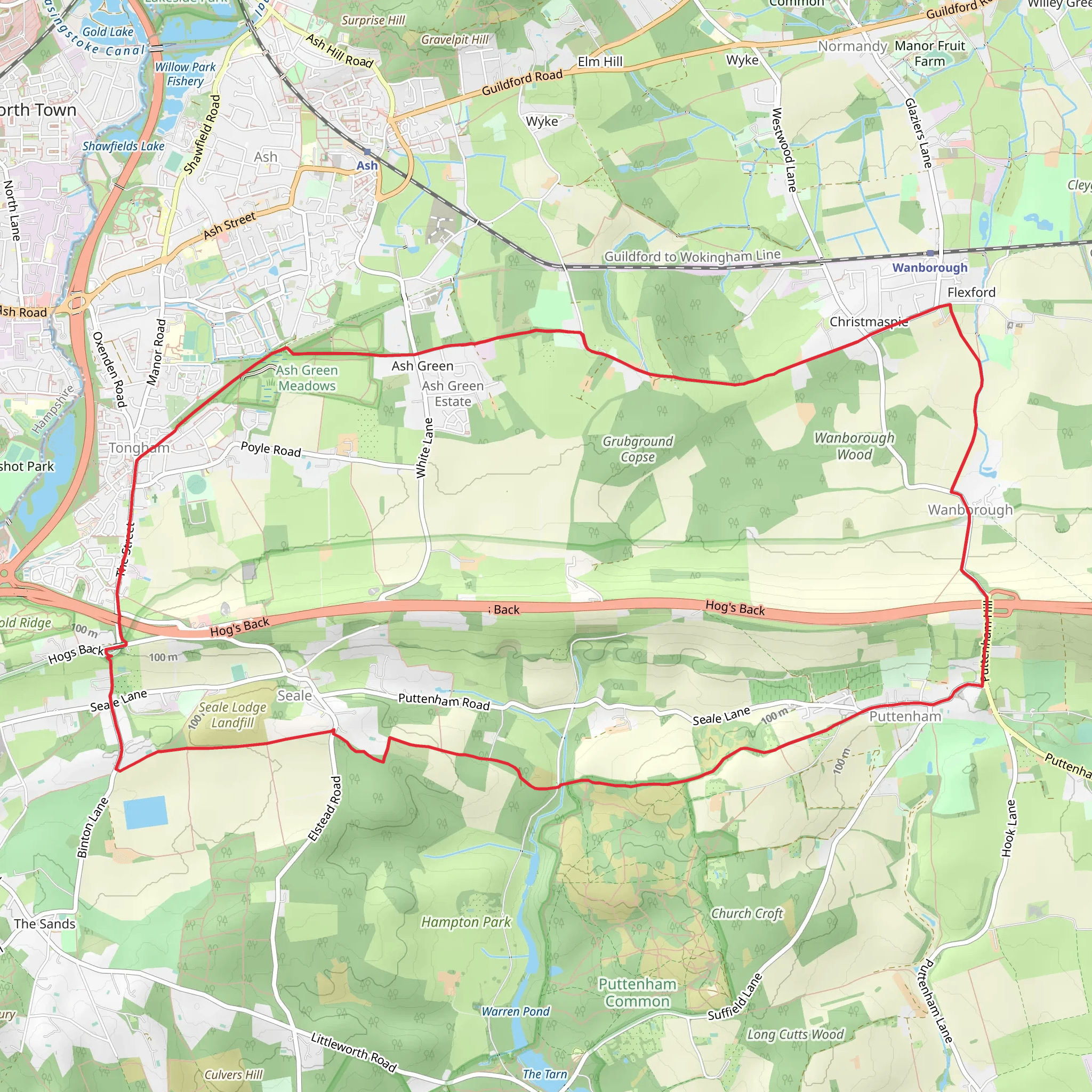 Tongham to Wanborough Loop via Ash Green Meadows mobile static map