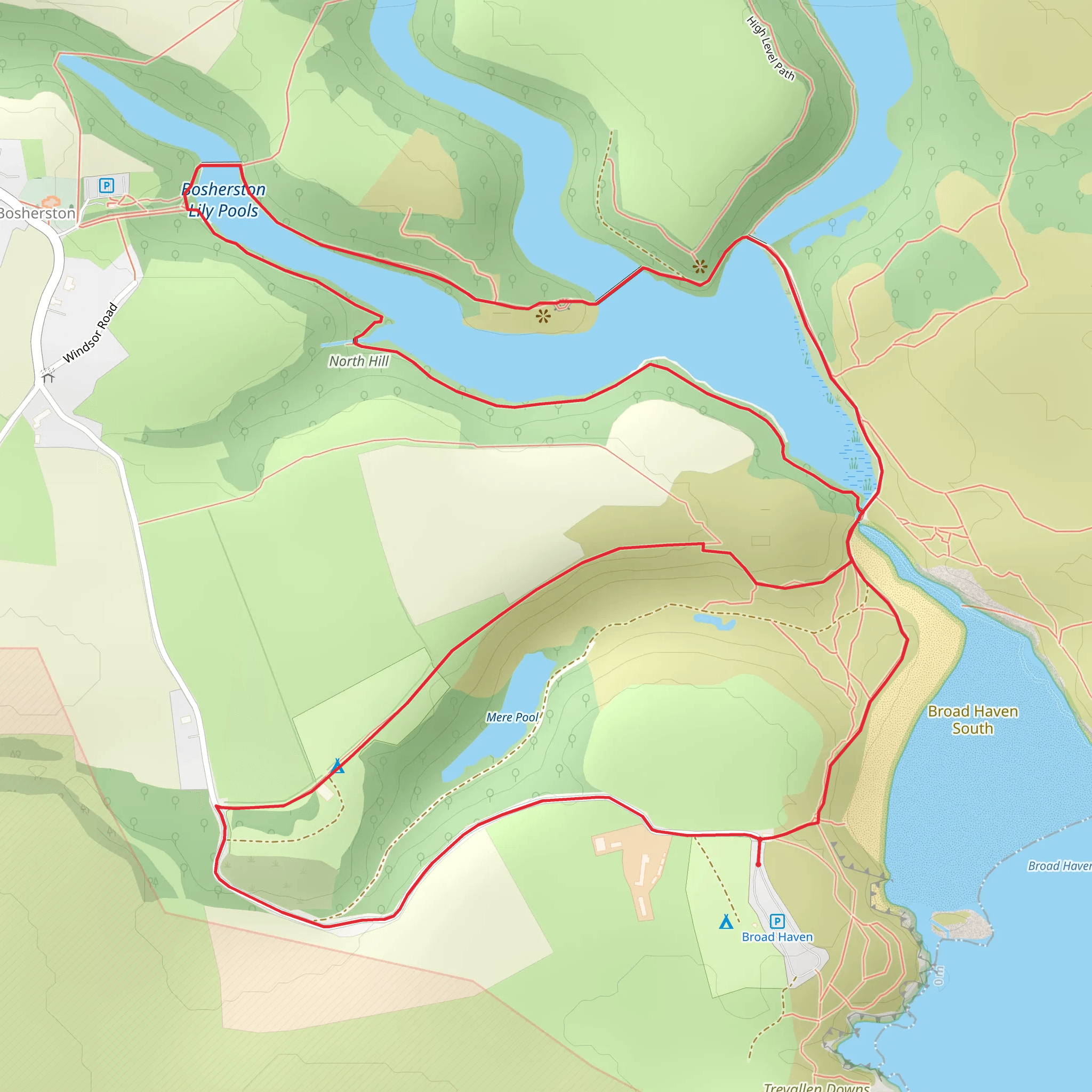 Bosherston Lily Ponds from Broad Haven mobile static map