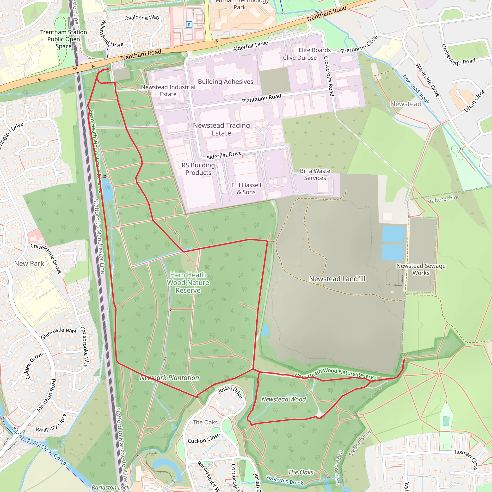 Newpark Plantation and Newstead Wood loop mobile static map
