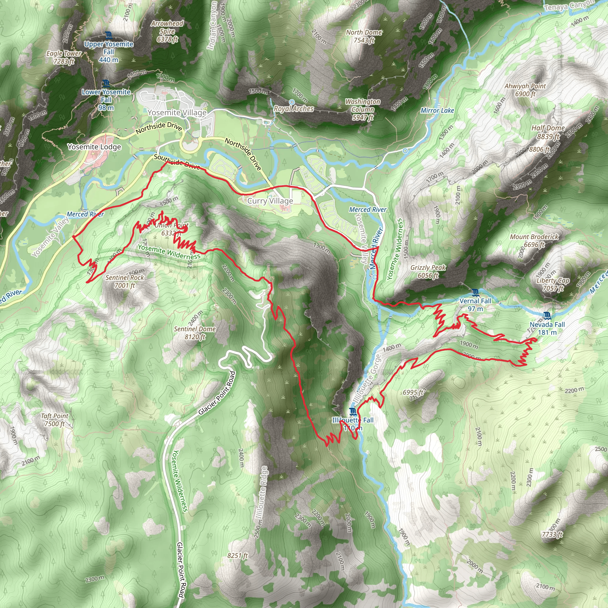 Four Mile, Panorama and Yosemite Valley Loop Trail mobile static map