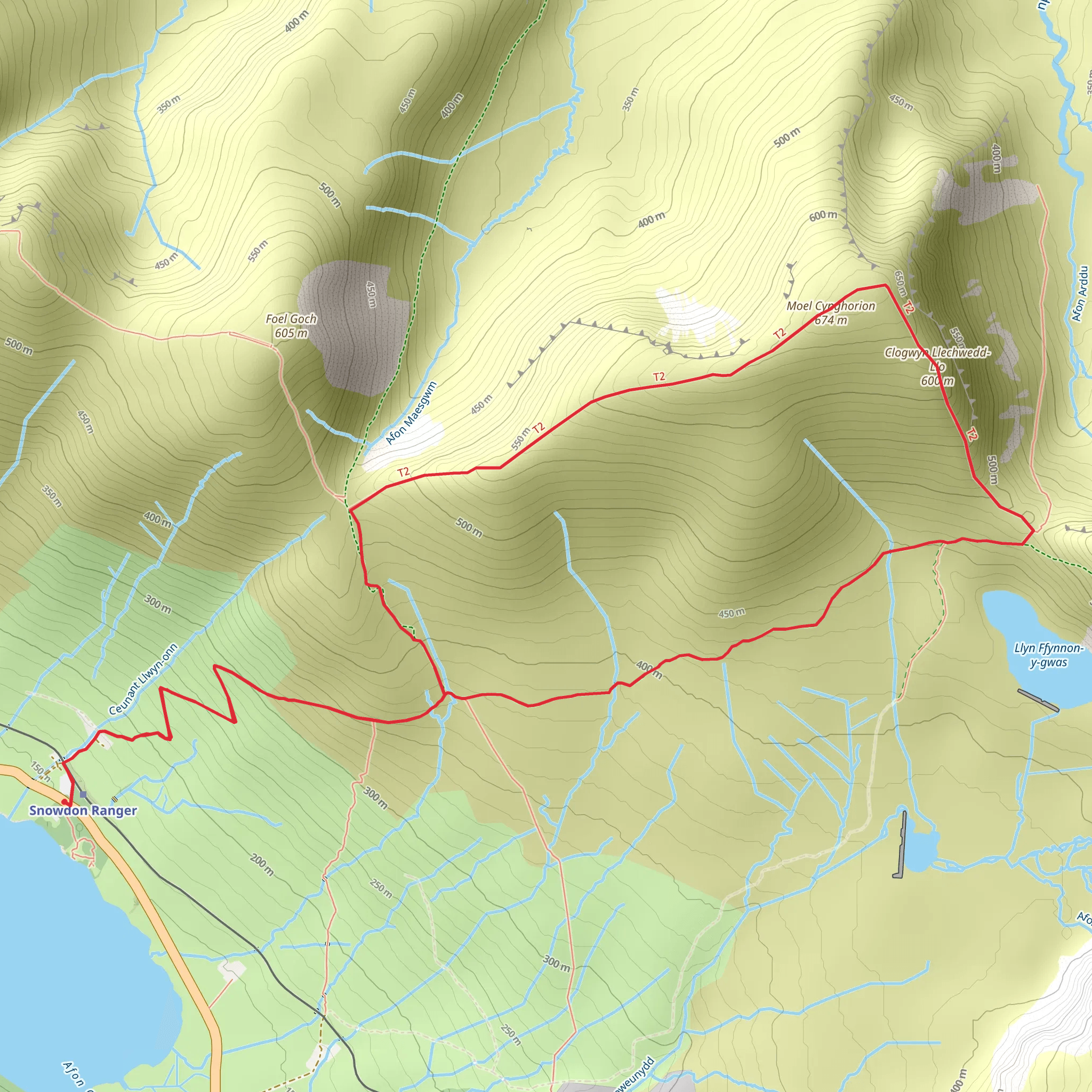 Moel Cynghorion from Llyn Cwellyn mobile static map