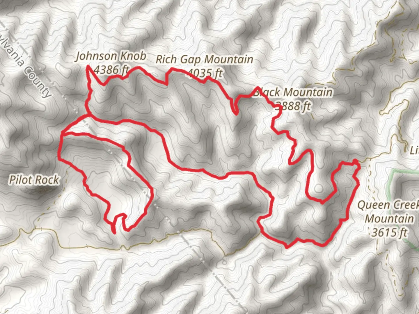 An image depicting the trail Laurel Mountain, Pilot Cove and Slate Rock Creek Loop Trail and its surrounding area.