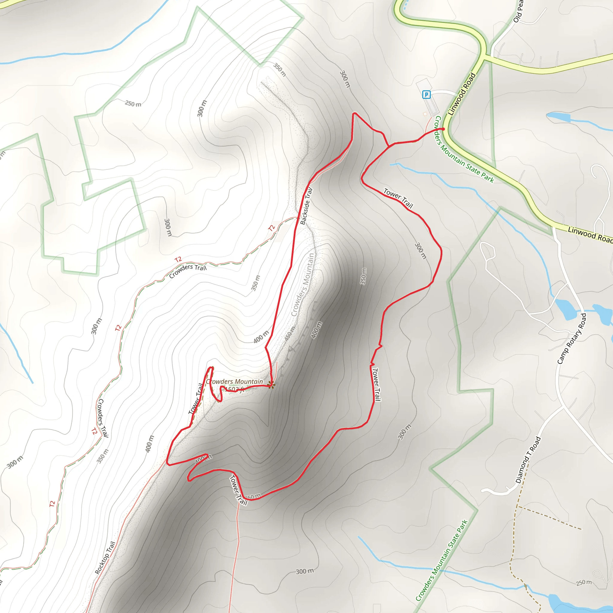 Crowders Mountain Loop Tower Trail mobile static map