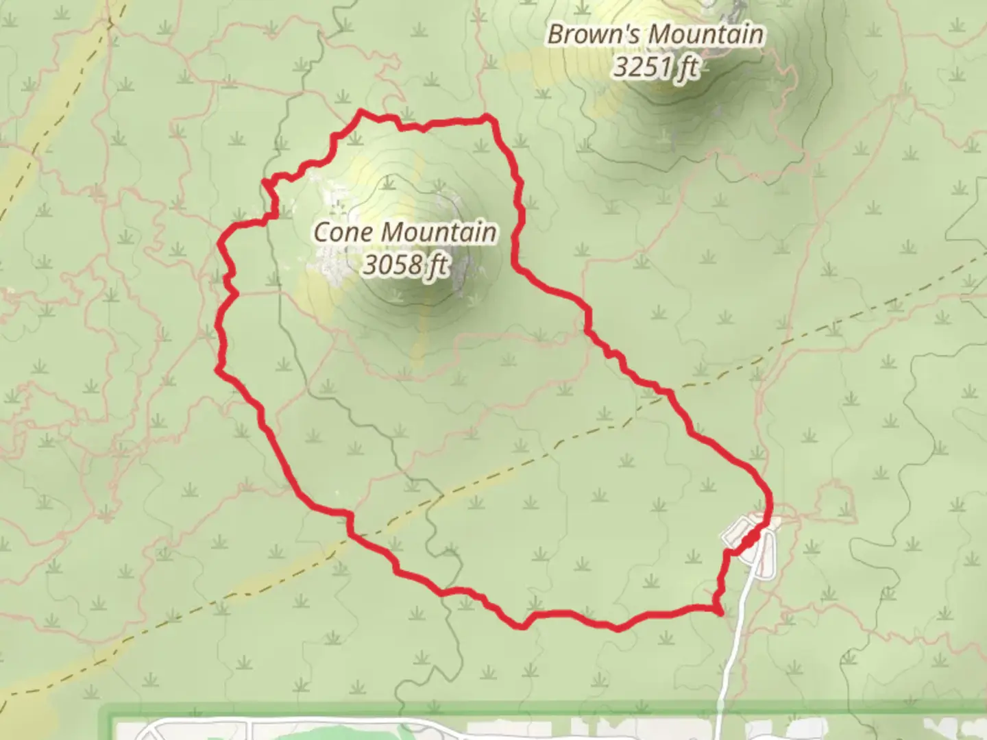 An image depicting the trail Upper Ranch Trail and Cone Mountain Trail and Hackamore Trail Loop and its surrounding area.