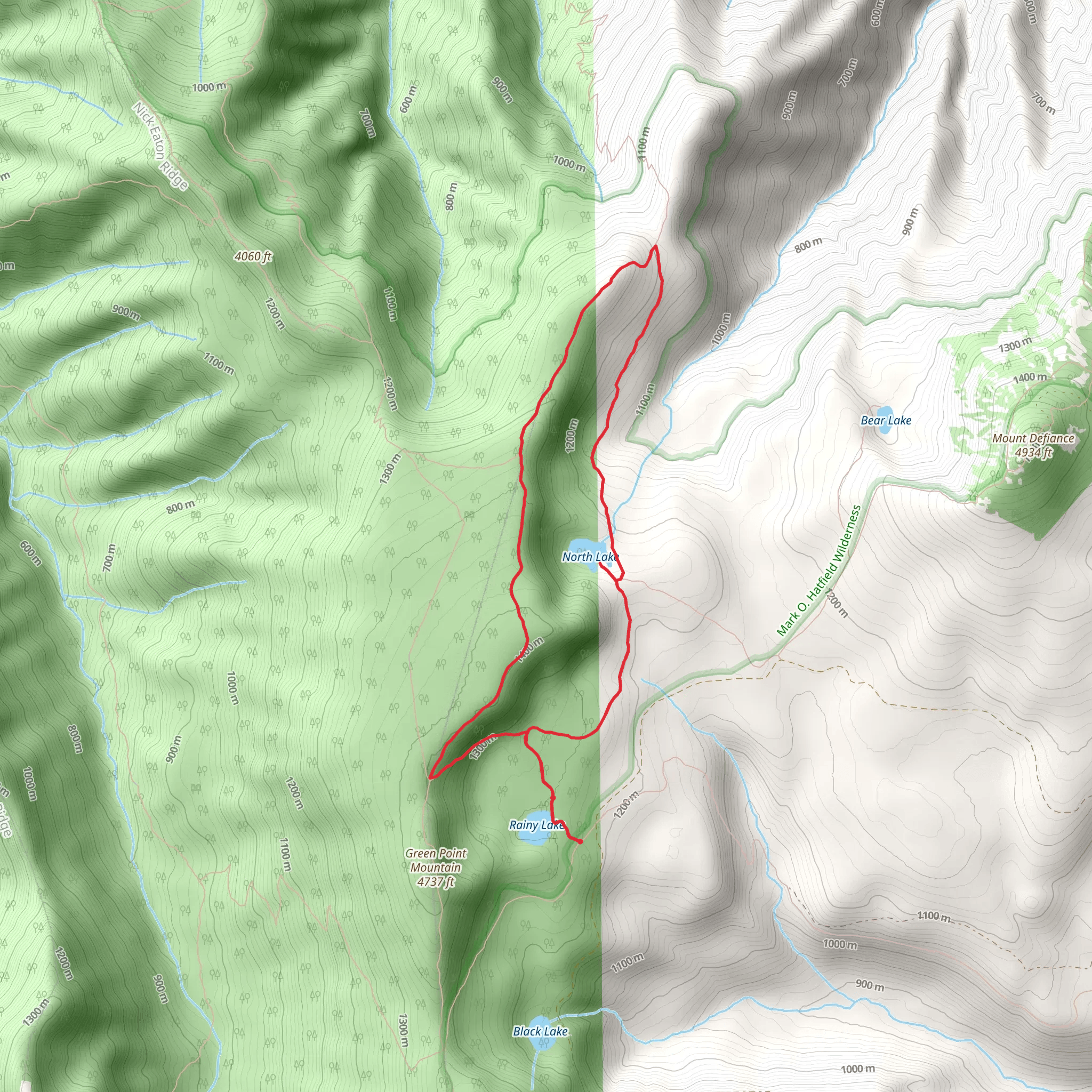 Rainy Lake, North Lake and Green Point Ridge Loop Trail mobile static map