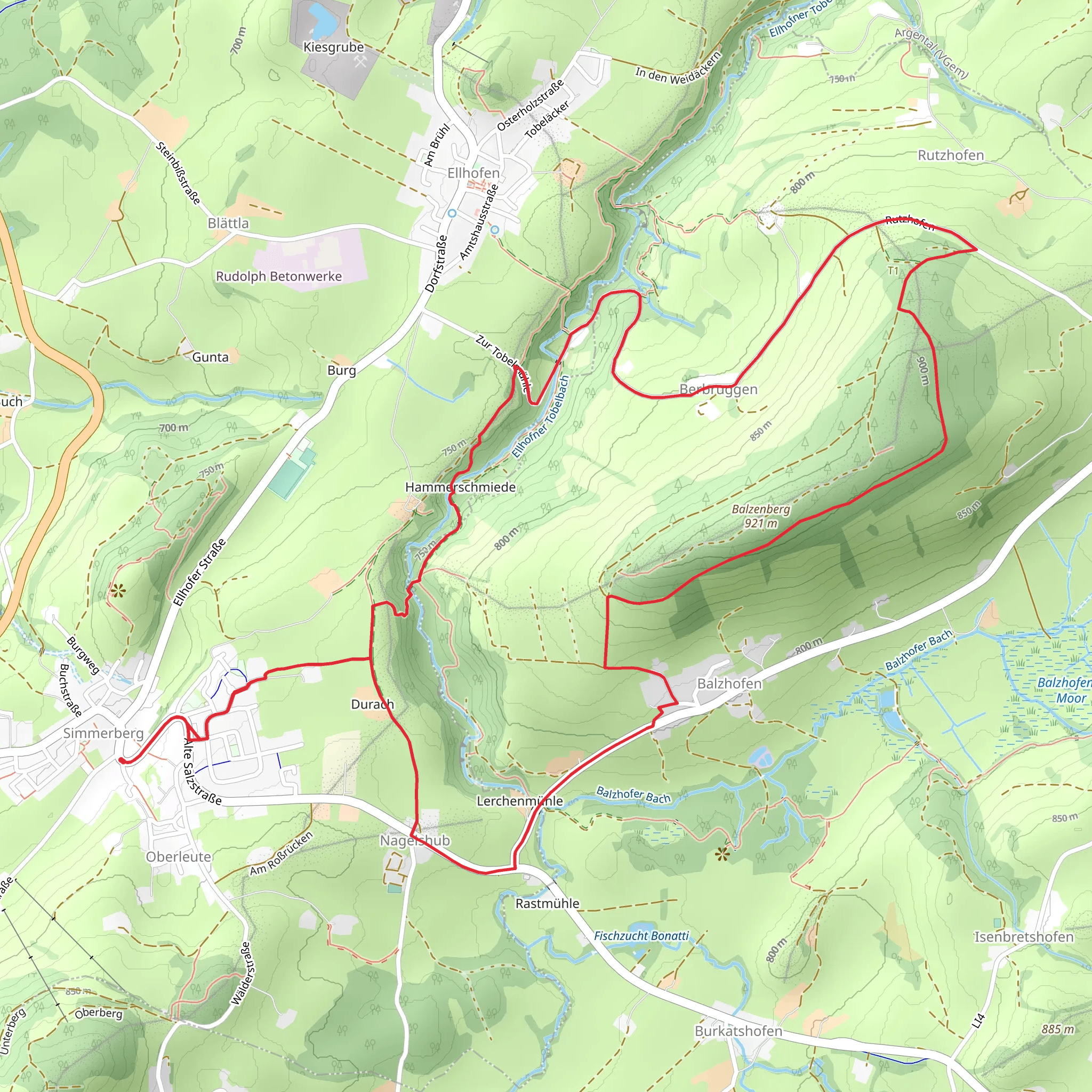 Ruine Ellhofen, Berbruggen and Balzenberg Loop via Munchner Jakobsweg mobile static map