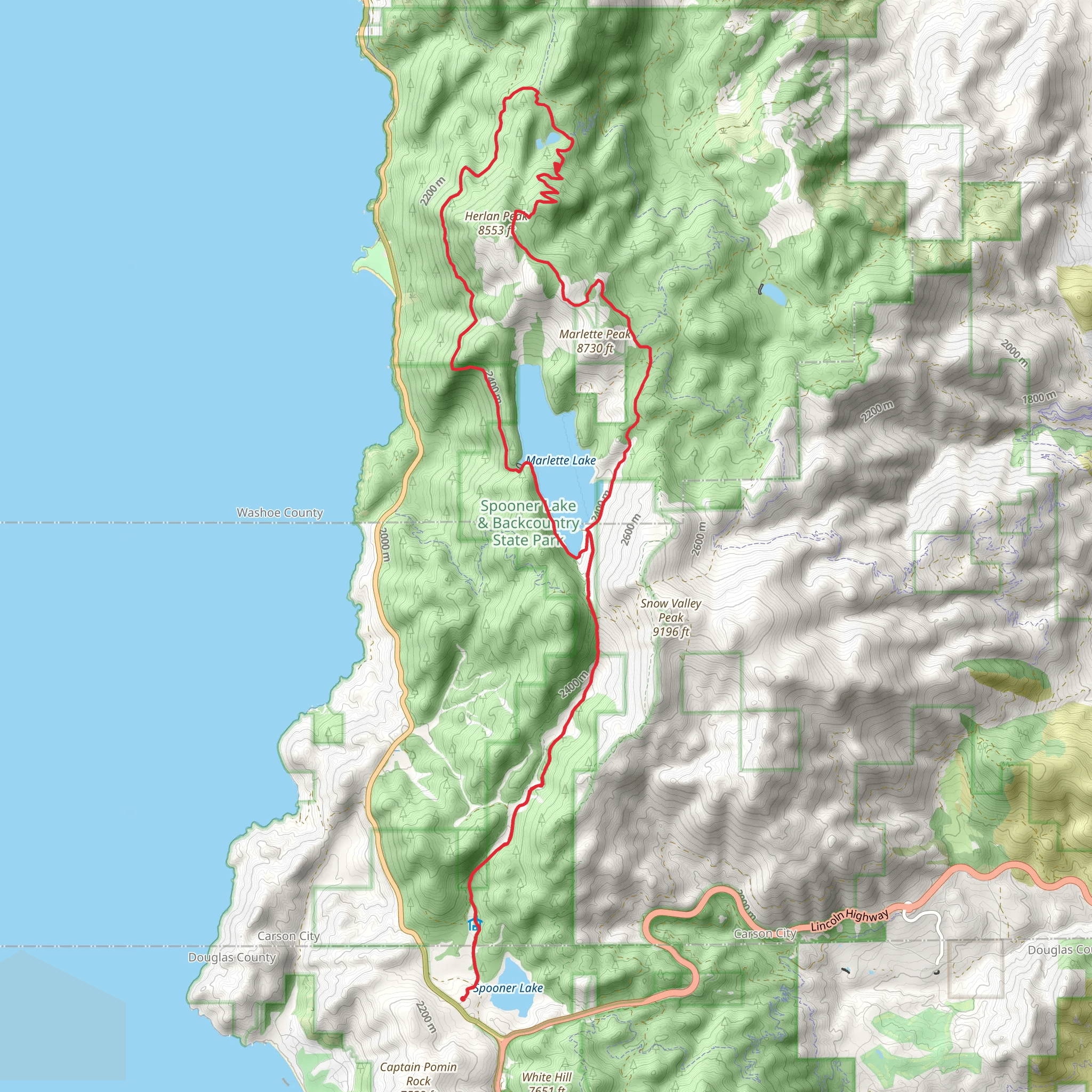 Marlette Lake, Herlan Peak and Marlette Peak Loop Trail mobile static map