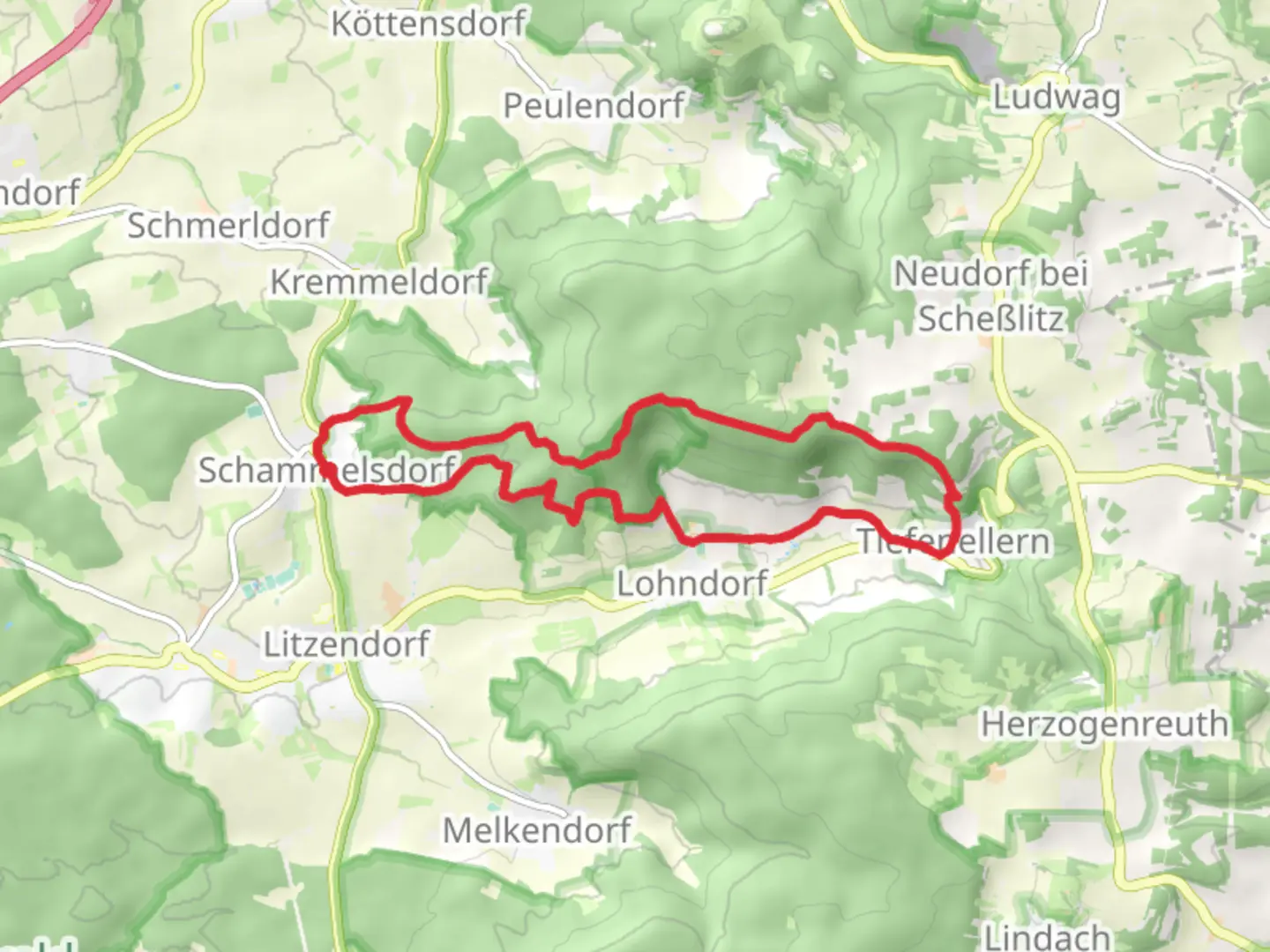 An image depicting the trail Grosse Stammbergtour and Ellertalwanderung and its surrounding area.