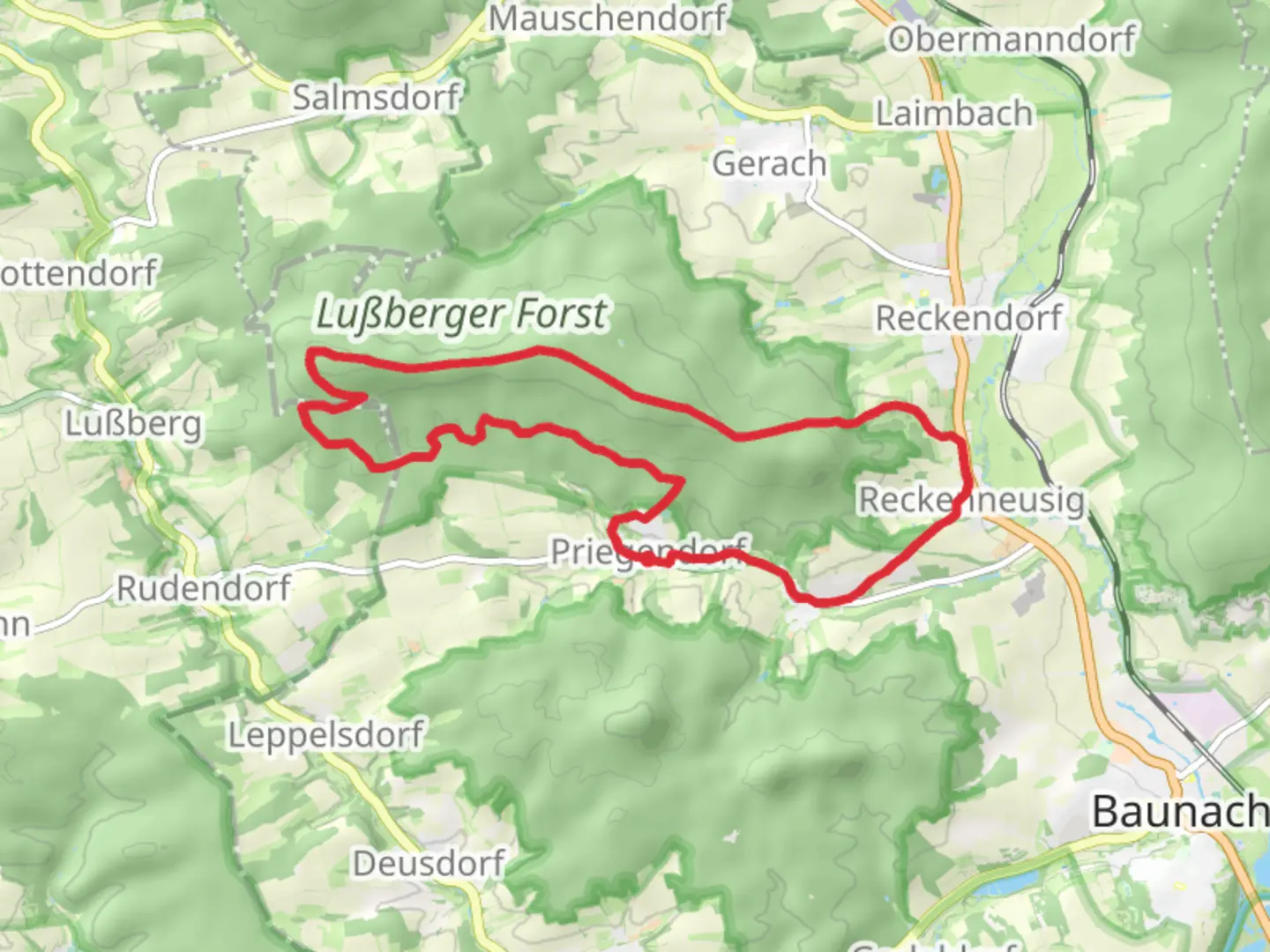 An image depicting the trail Dorgendorf to Luberger Forst Loop and its surrounding area.