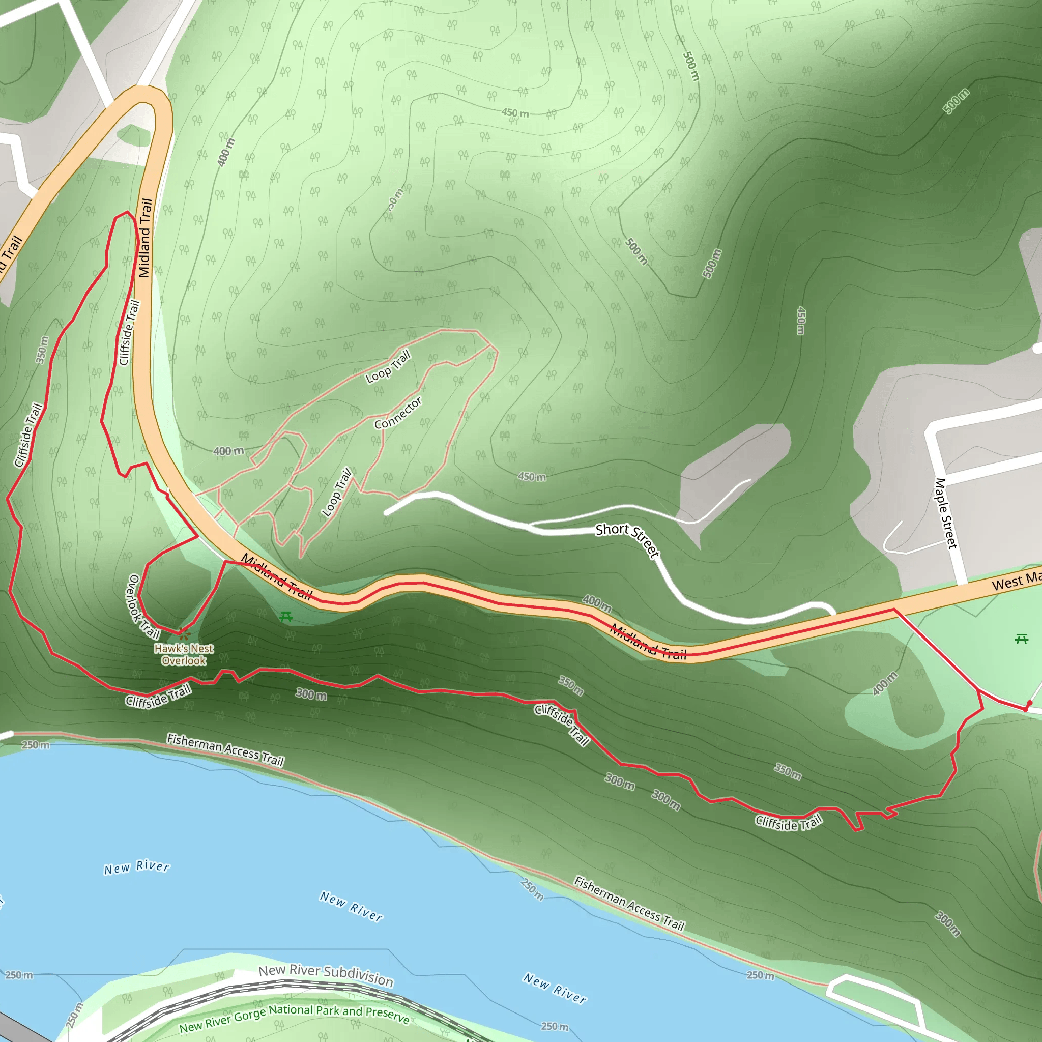 Cliffside Trail and Midland Trail Loop mobile static map
