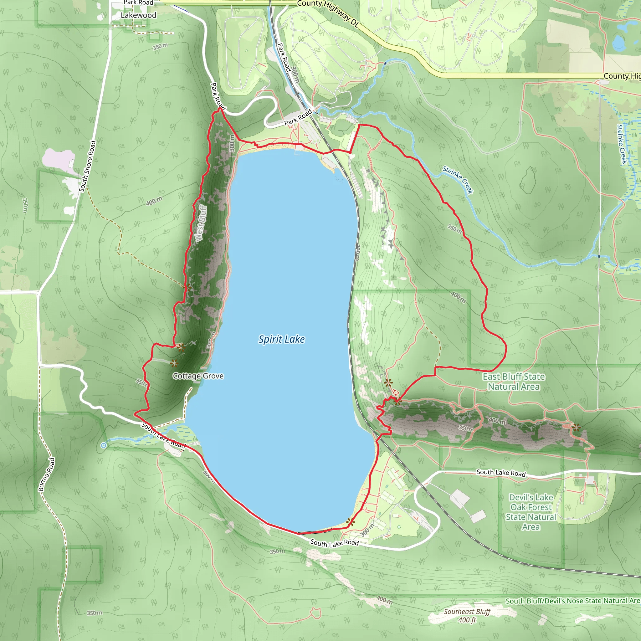 Ice Age and East Bluff Woods Loop Trail - Spirit Lake mobile static map
