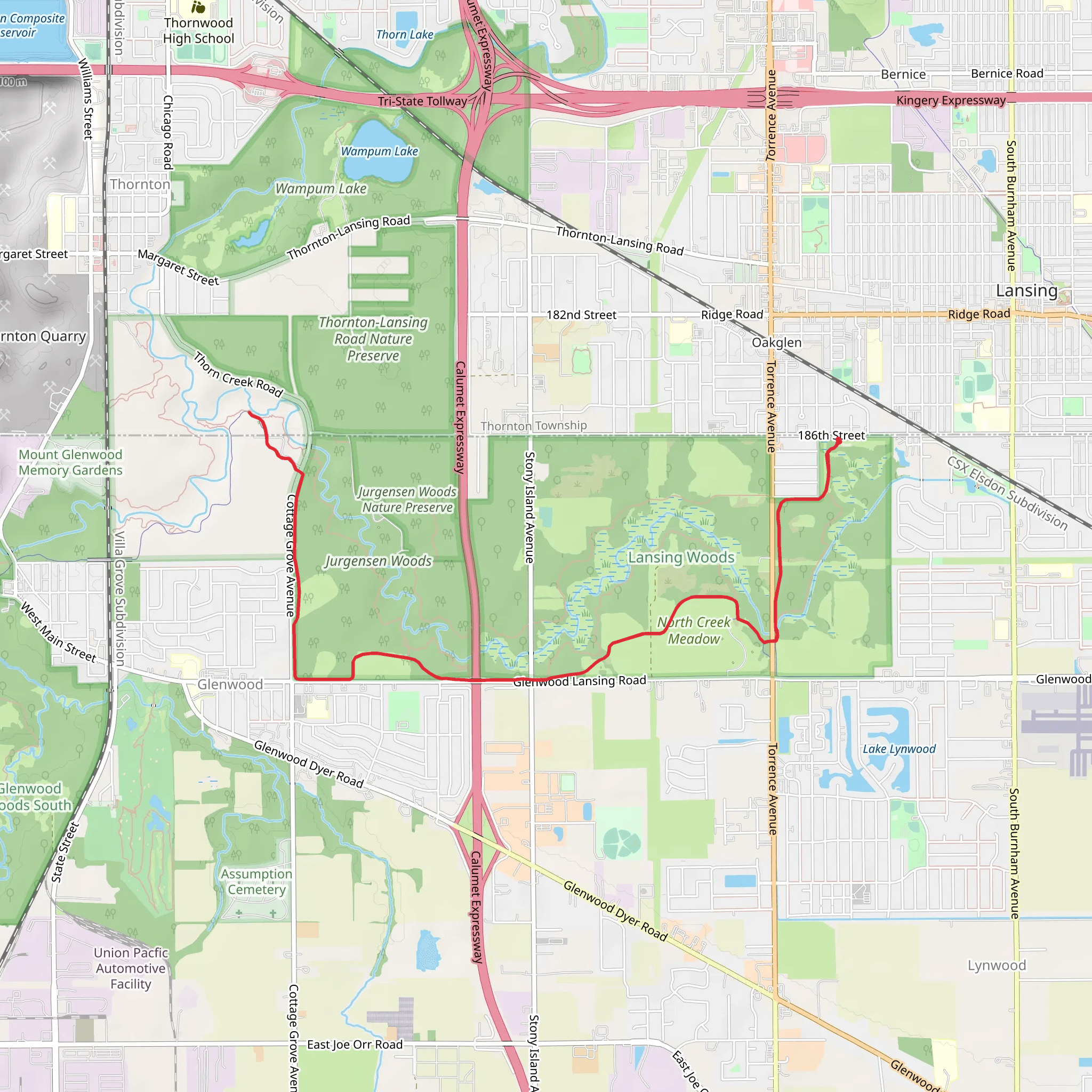 Thorn Creek Red Paved Trail mobile static map