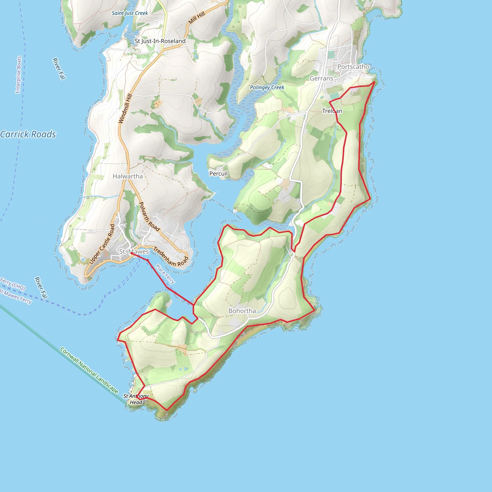 The Roseland Peninsula Walk mobile static map