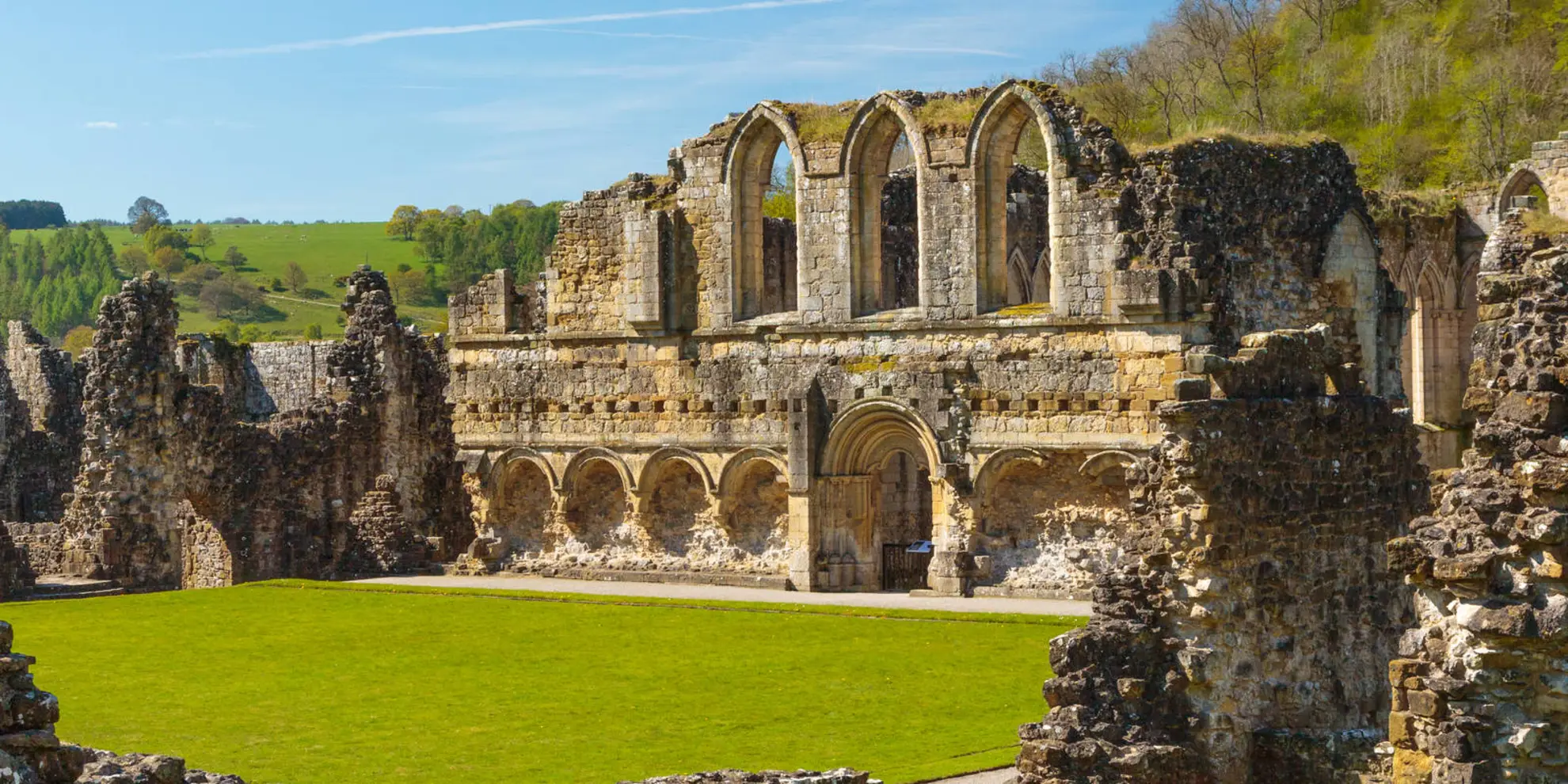 An image depicting the trail Rievaulx Abbey from Kilburn near Thirsk and its surrounding area.