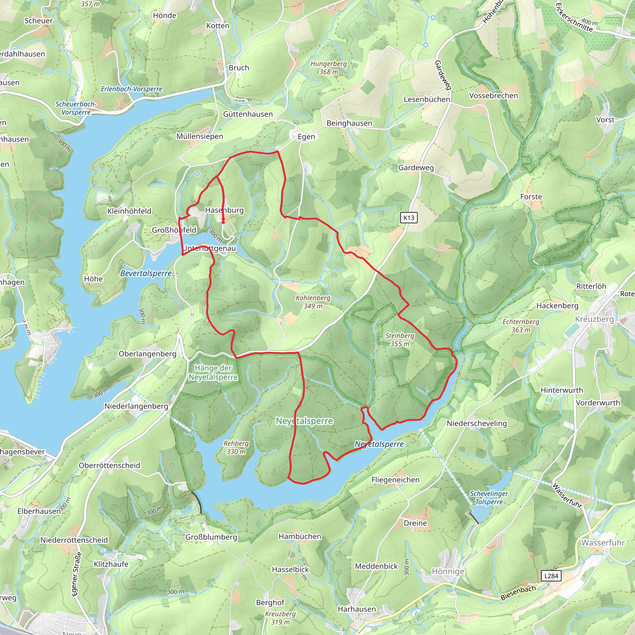 Bevertalsperre via Rundwanderweh Neyetalsperre mobile static map
