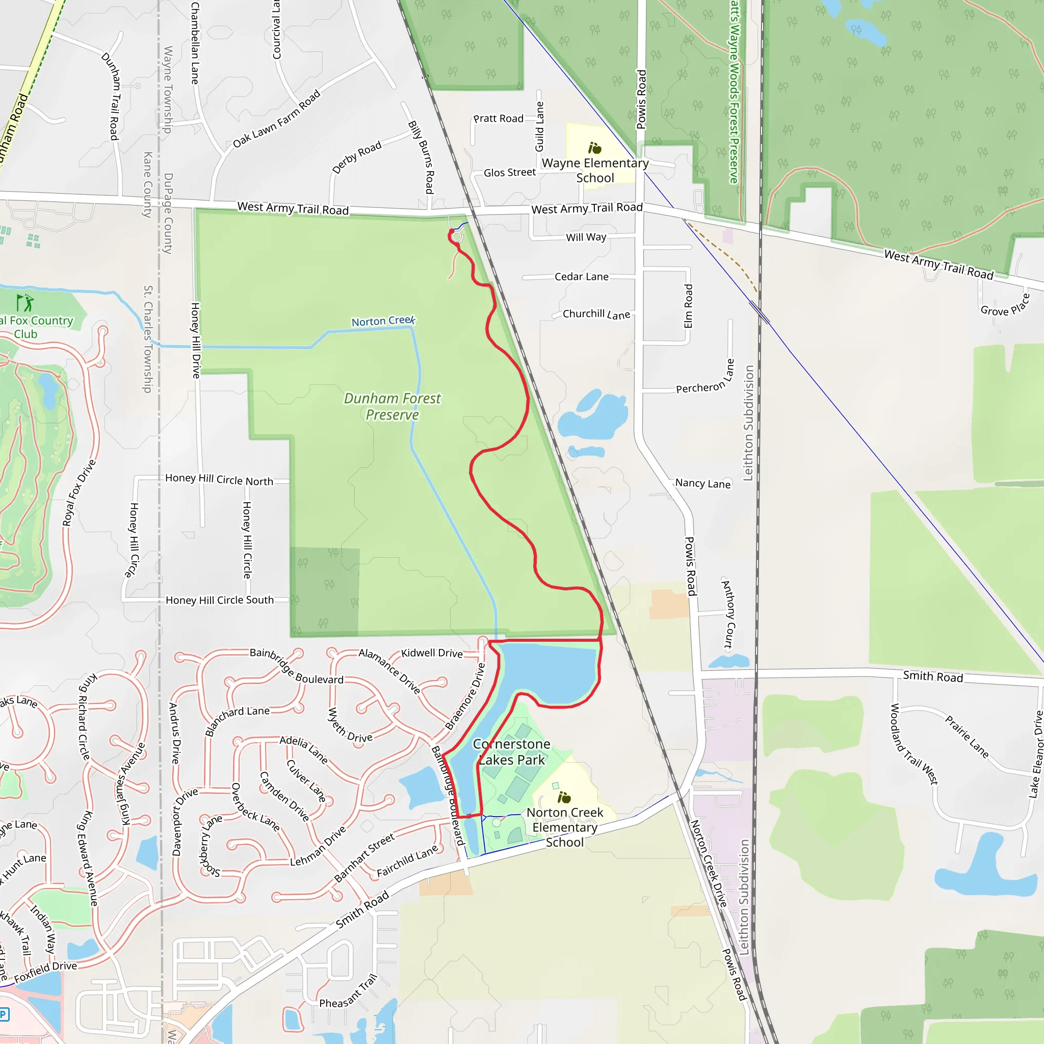 Cornerstone Lakes Park Loop - West Army Trail Road mobile static map
