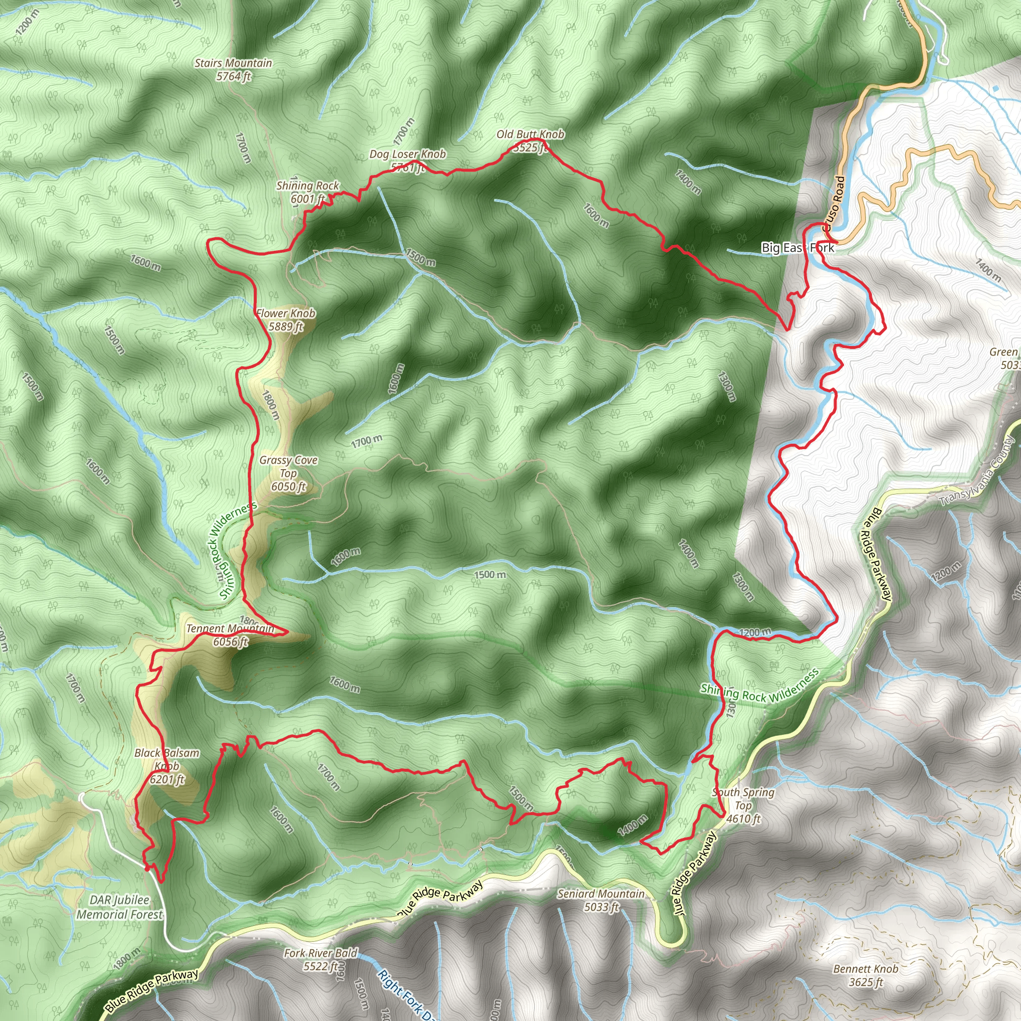 Art Loeb, Tennent Mountain, Dog Loser Knob and Big East Fork Loop Trail mobile static map