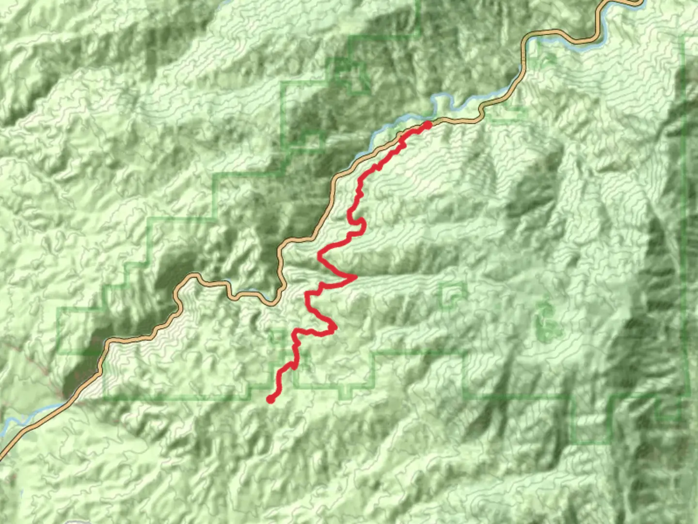 An image depicting the trail Oscar Meyer Spring, Democrat Spring, Cow Flat and Lacas Creek and its surrounding area.