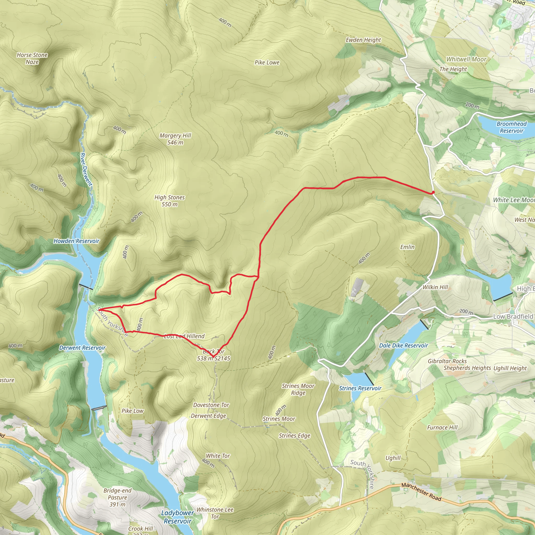 Broomhead and Howden Moors mobile static map