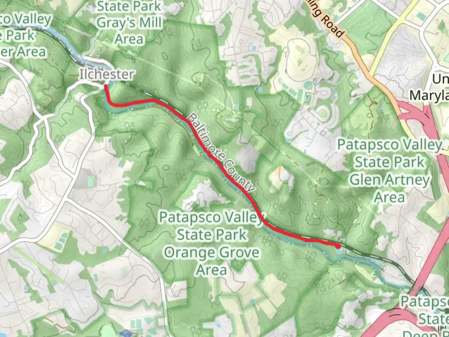 An image depicting the trail Grist Mill Trail and its surrounding area.
