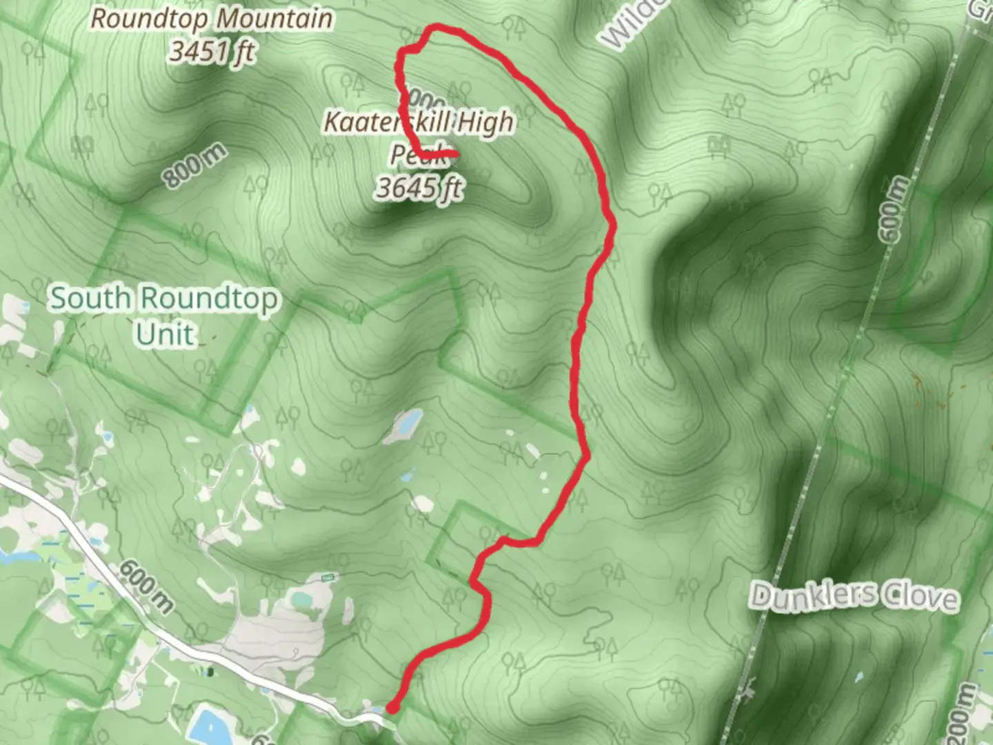 An image depicting the trail Kaaterskill High Peak from Steenburg Road and its surrounding area.