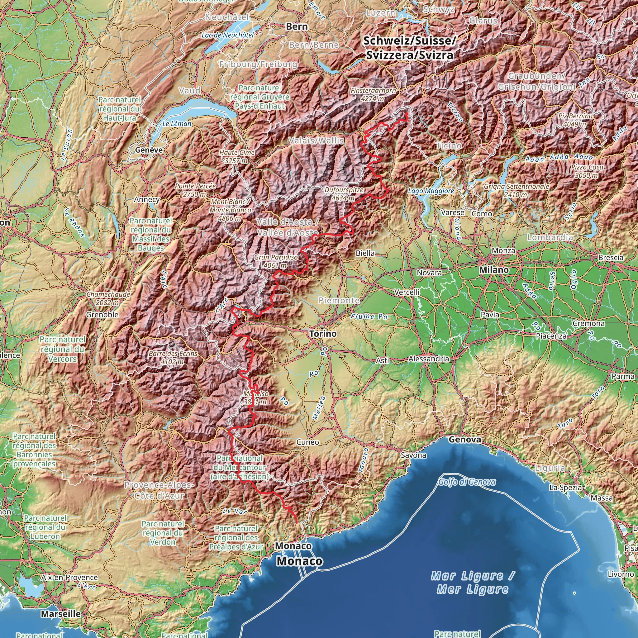 Via Alpina - Blue Trail mobile static map