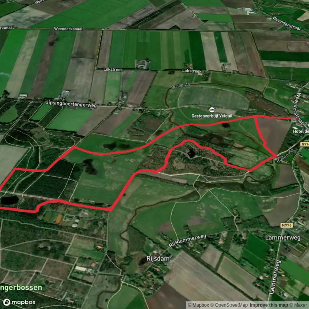 An image depicting the trail Greevendeelen, Vossen Weg and Breedwisch Loop and its surrounding area.