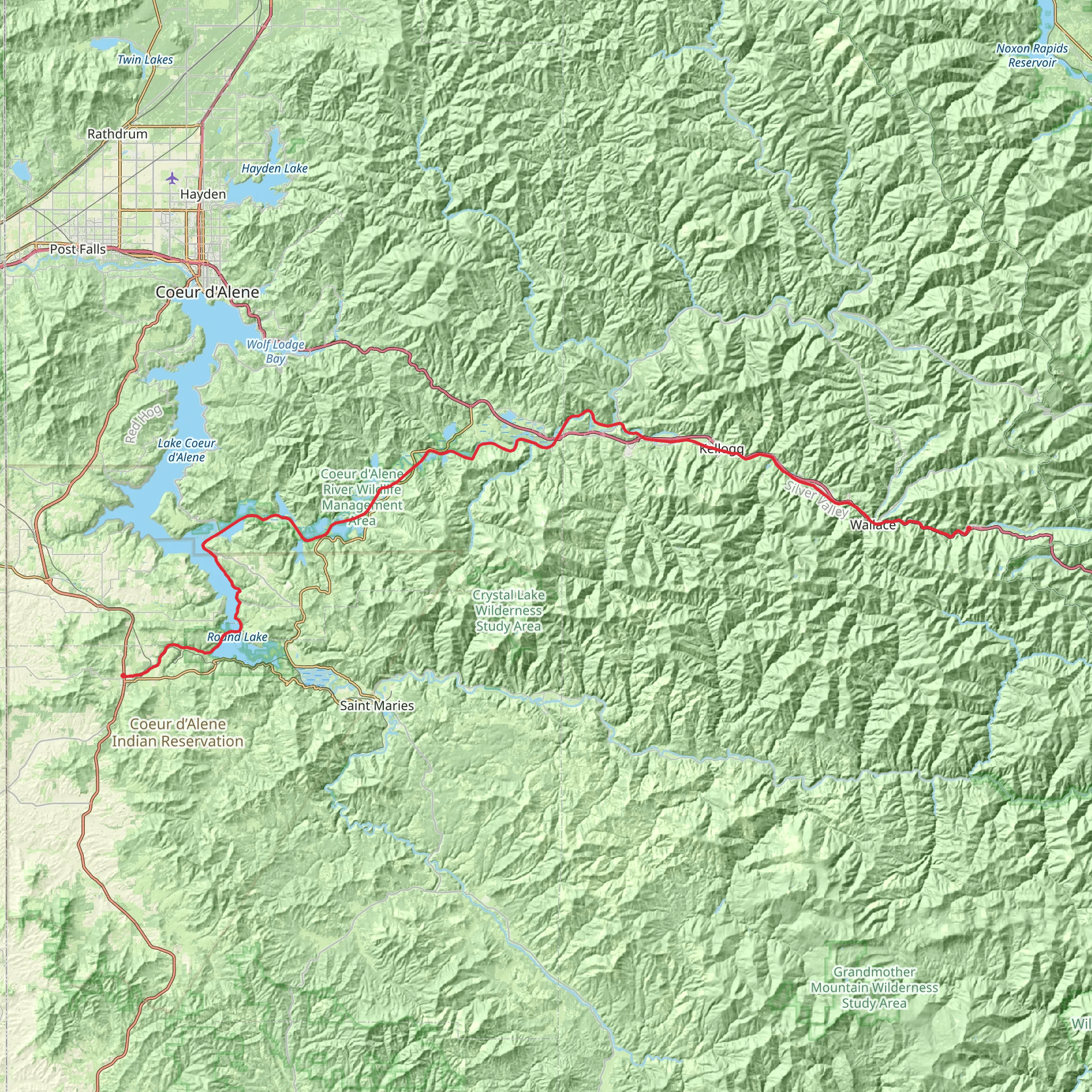Trail of the Coeur d'Alenes mobile static map