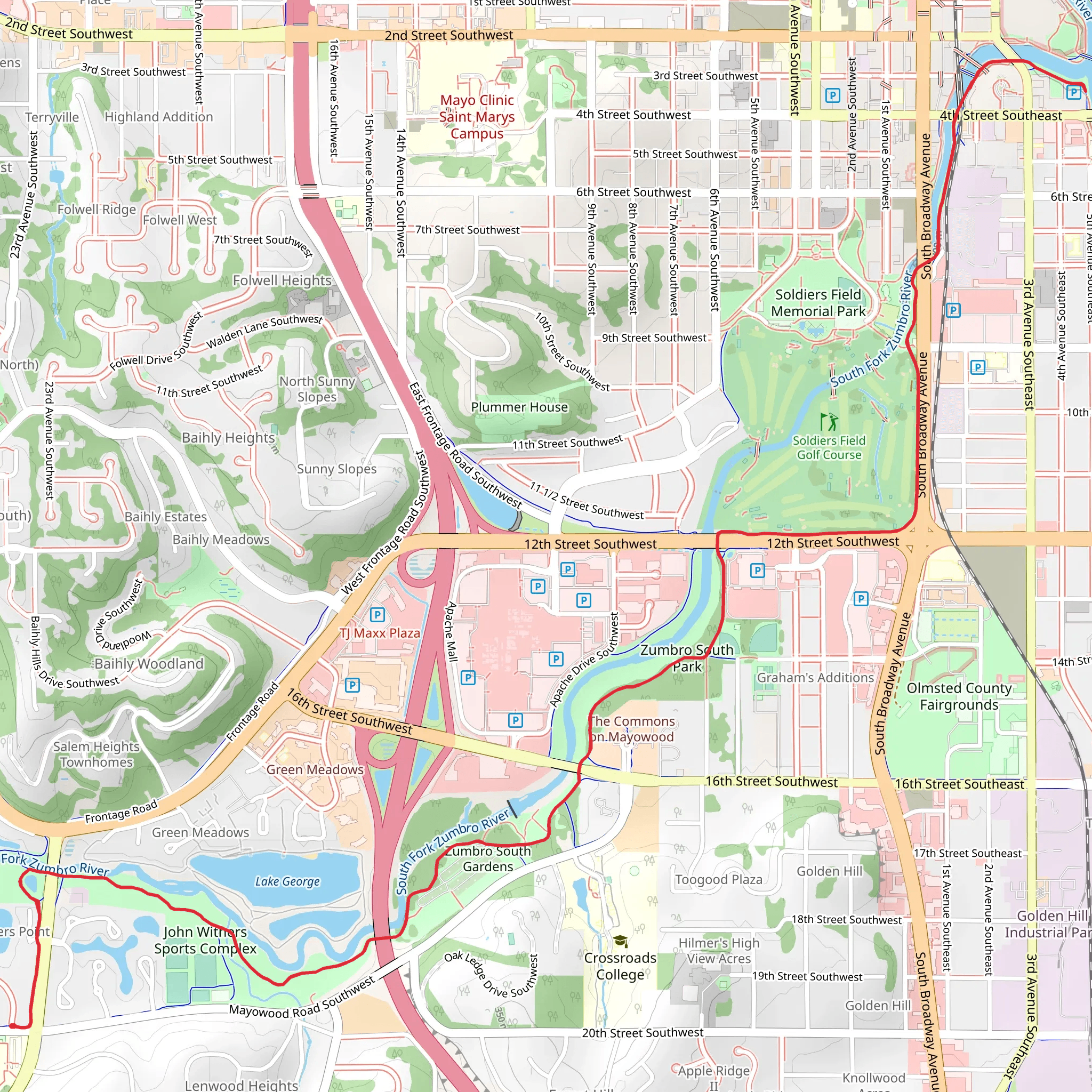 Zumbro River and Zumbro River Trail South Loop mobile static map