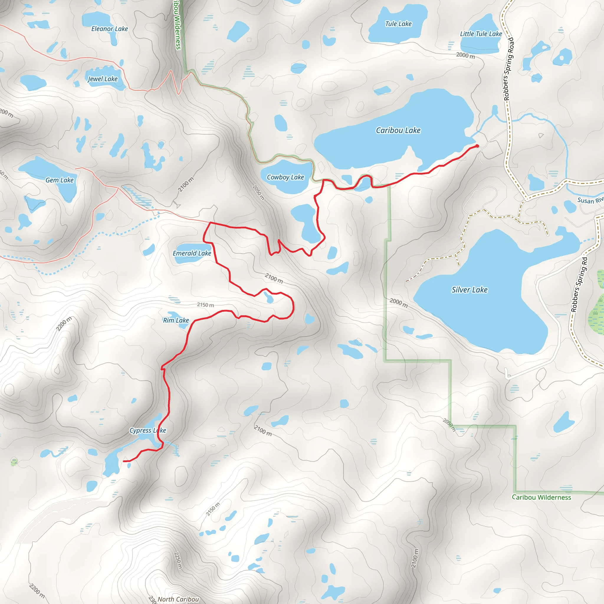 Cypress Lake via Caribou Lake mobile static map