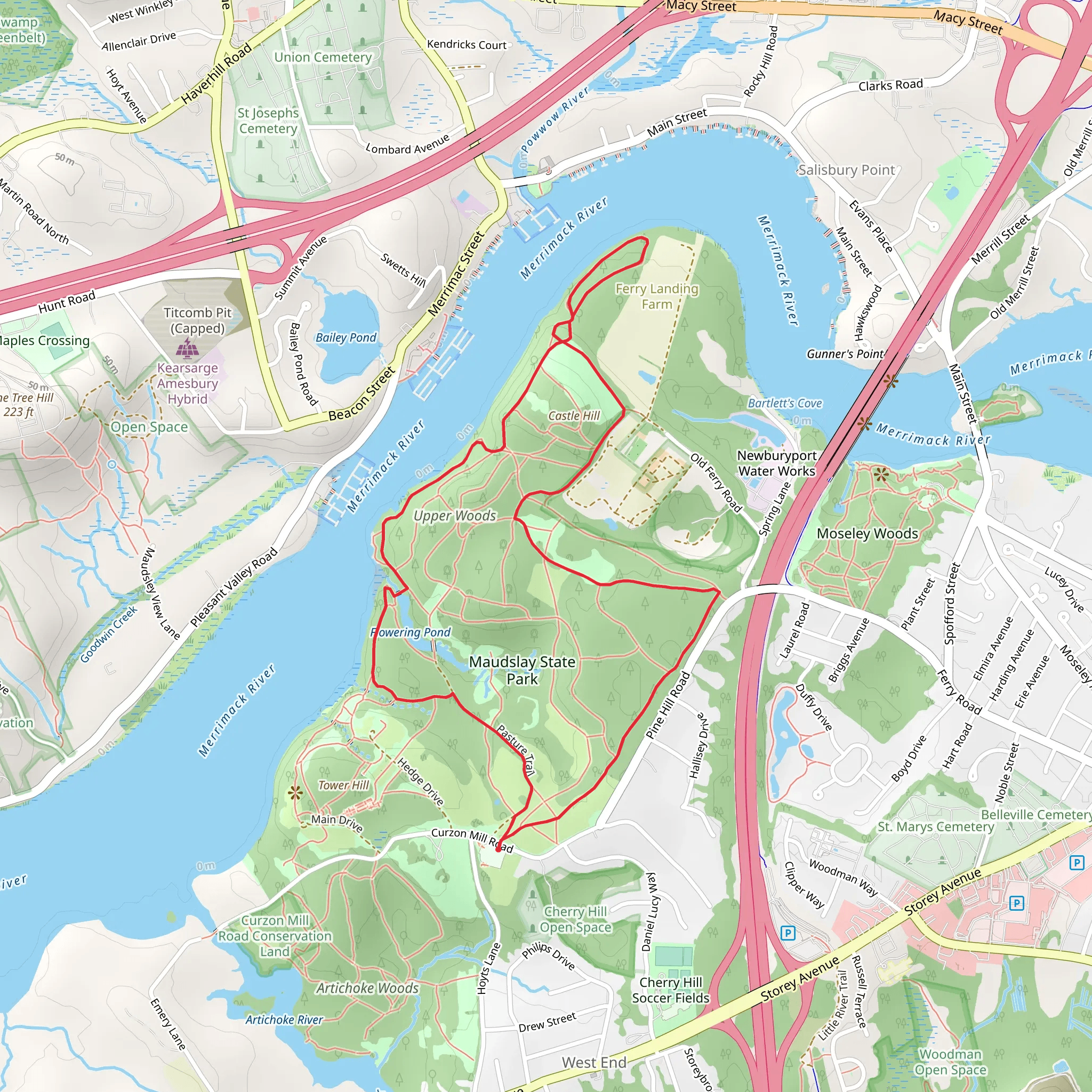 Maudslay State Park and Upper Woods Loop Trail mobile static map