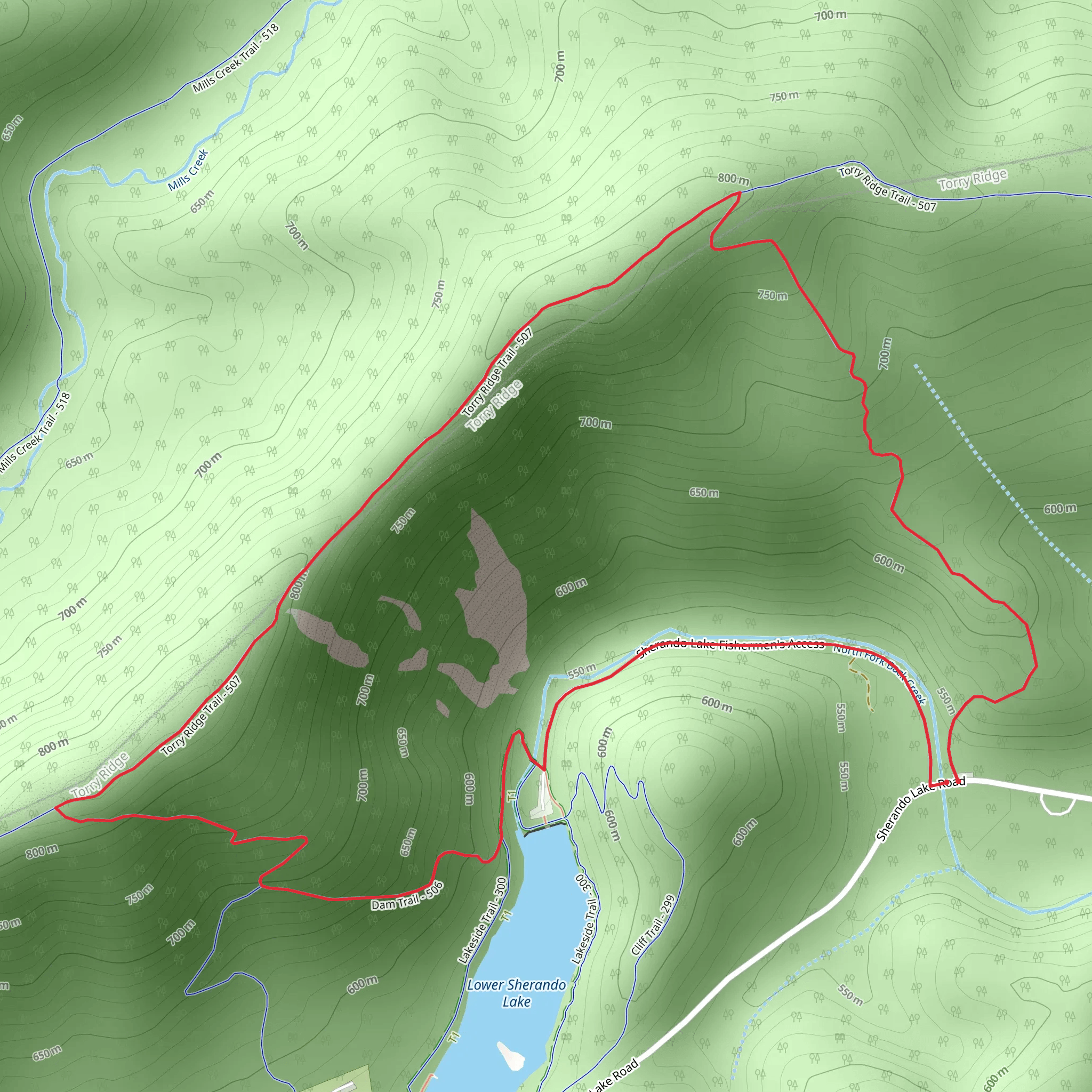 Blue Loop Parking, Torry Ridge and Dam Loop Trail mobile static map