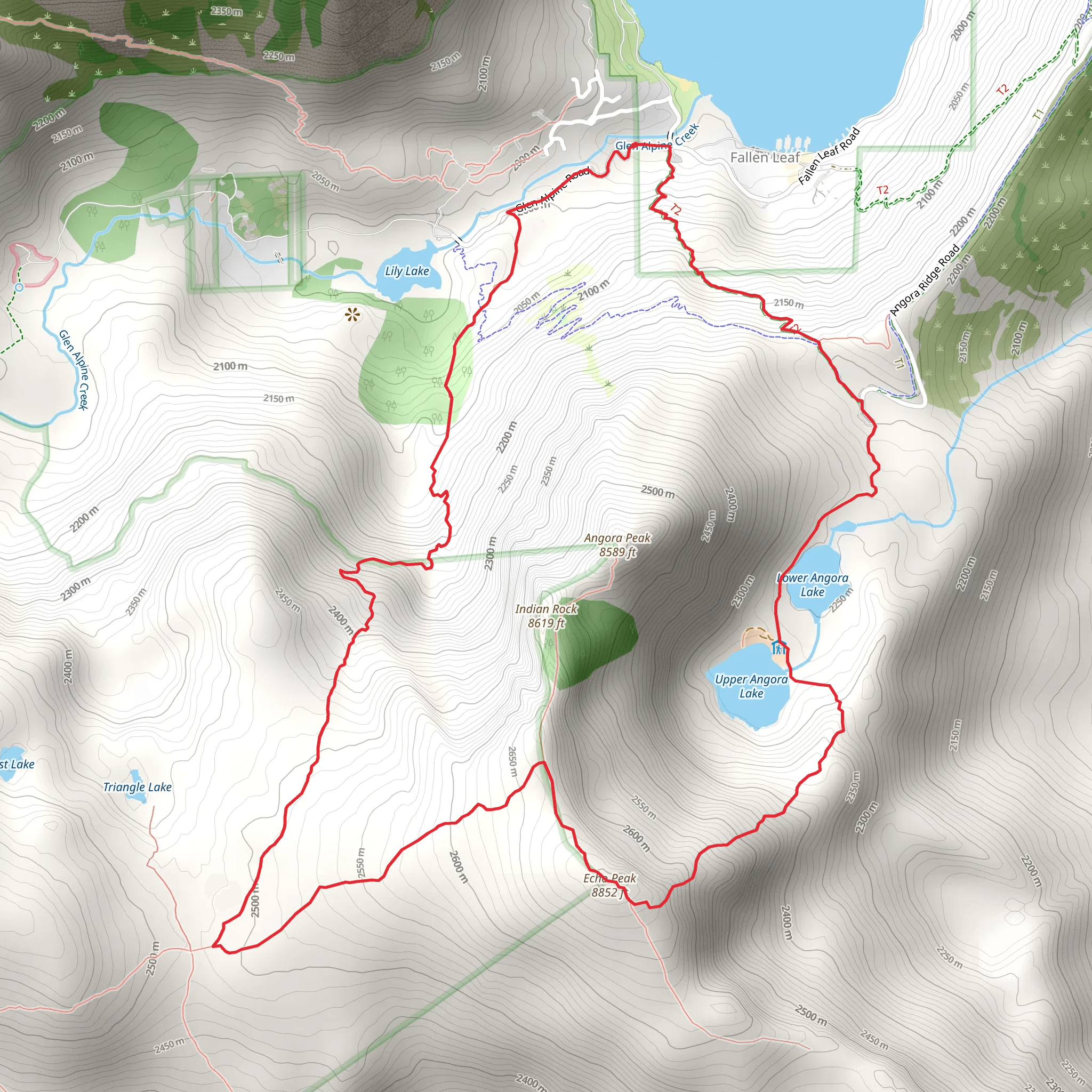Tamarack, Echo Peak and Upper and Lower Angora Lake Loop Trail mobile static map