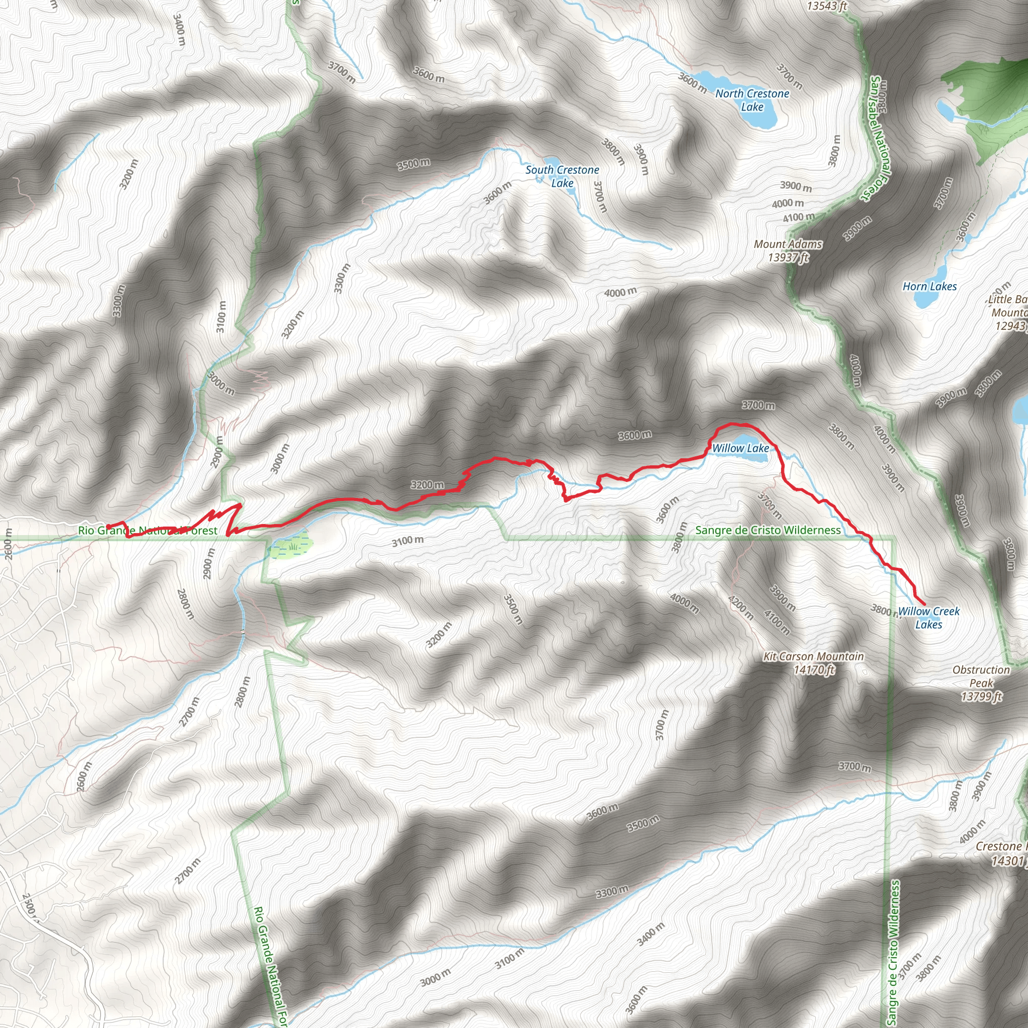 Willow Creek Lakes via Willow Lake Trail mobile static map