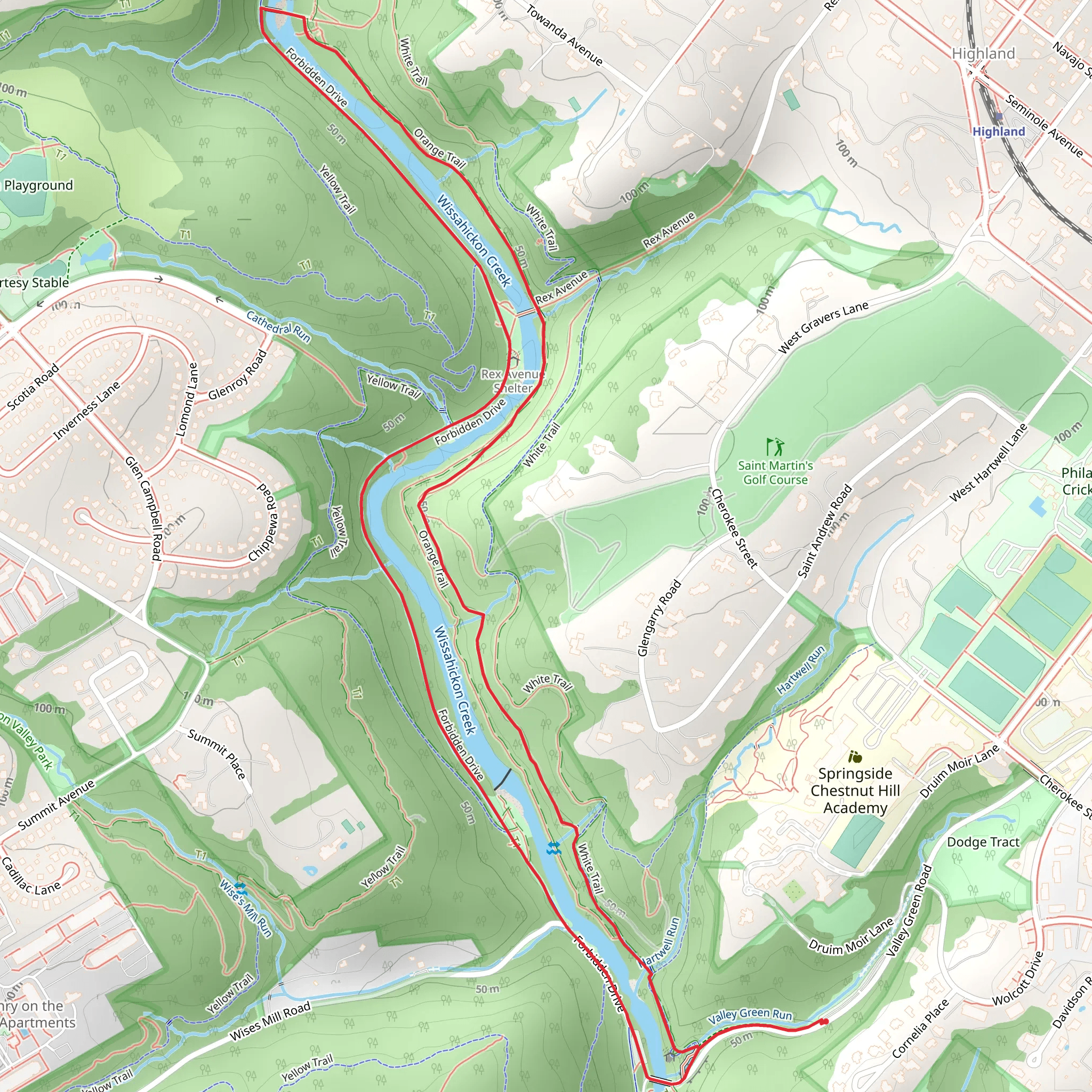 Wissahickon Creek Loop from Valley Green Road mobile static map