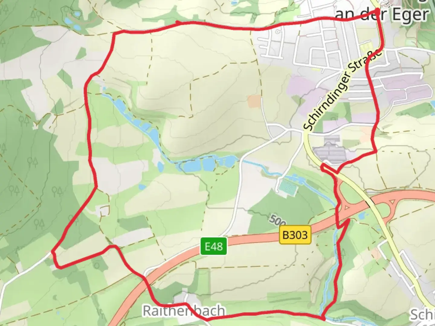An image depicting the trail Schirnding and Hohenberg 3 Loop and its surrounding area.