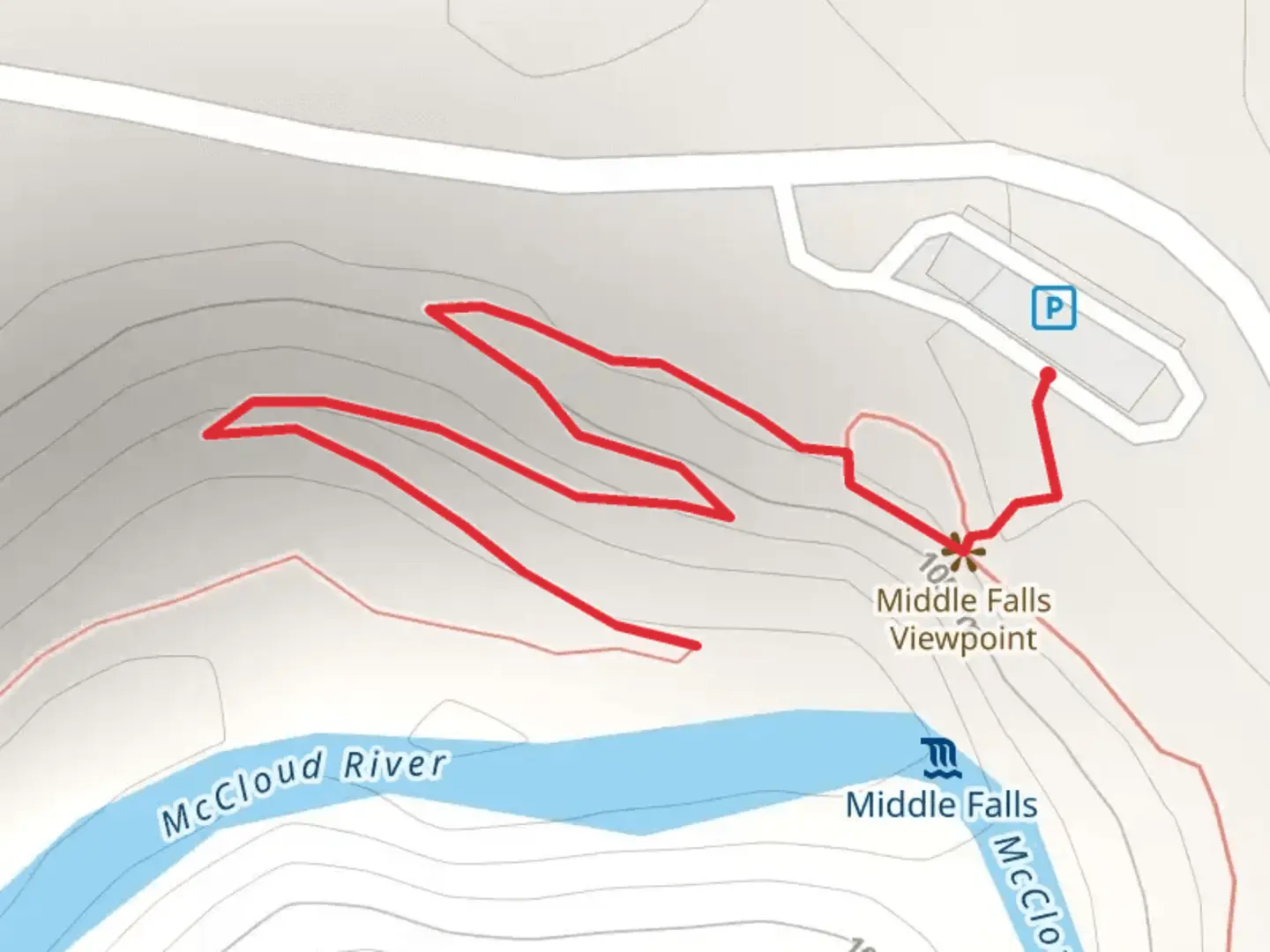 An image depicting the trail Middle Falls Viewpoint and its surrounding area.