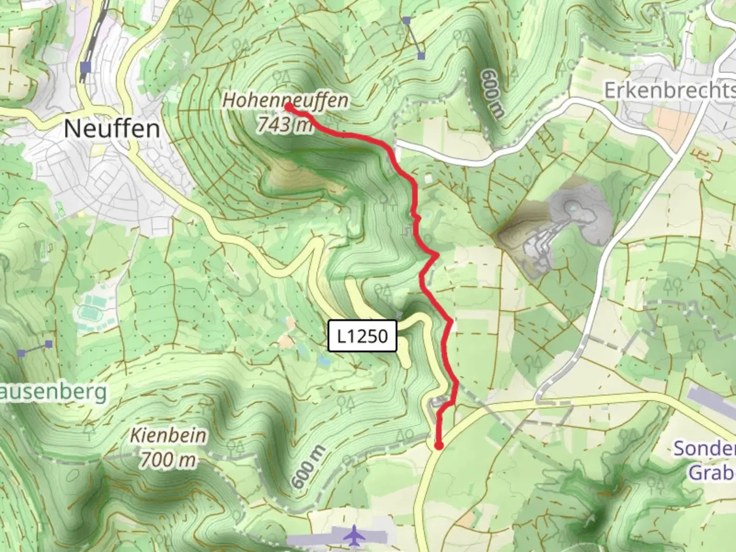 An image depicting the trail Hohenneuffen Castle Walk and its surrounding area.